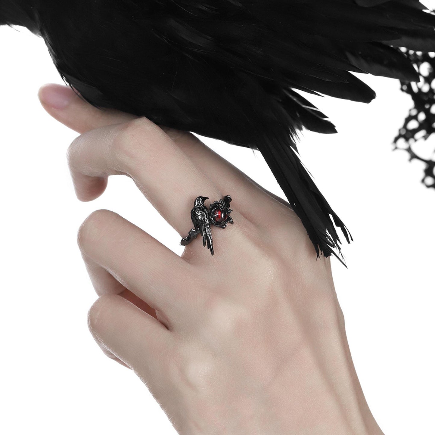 Black Raven Rose Gem Ring