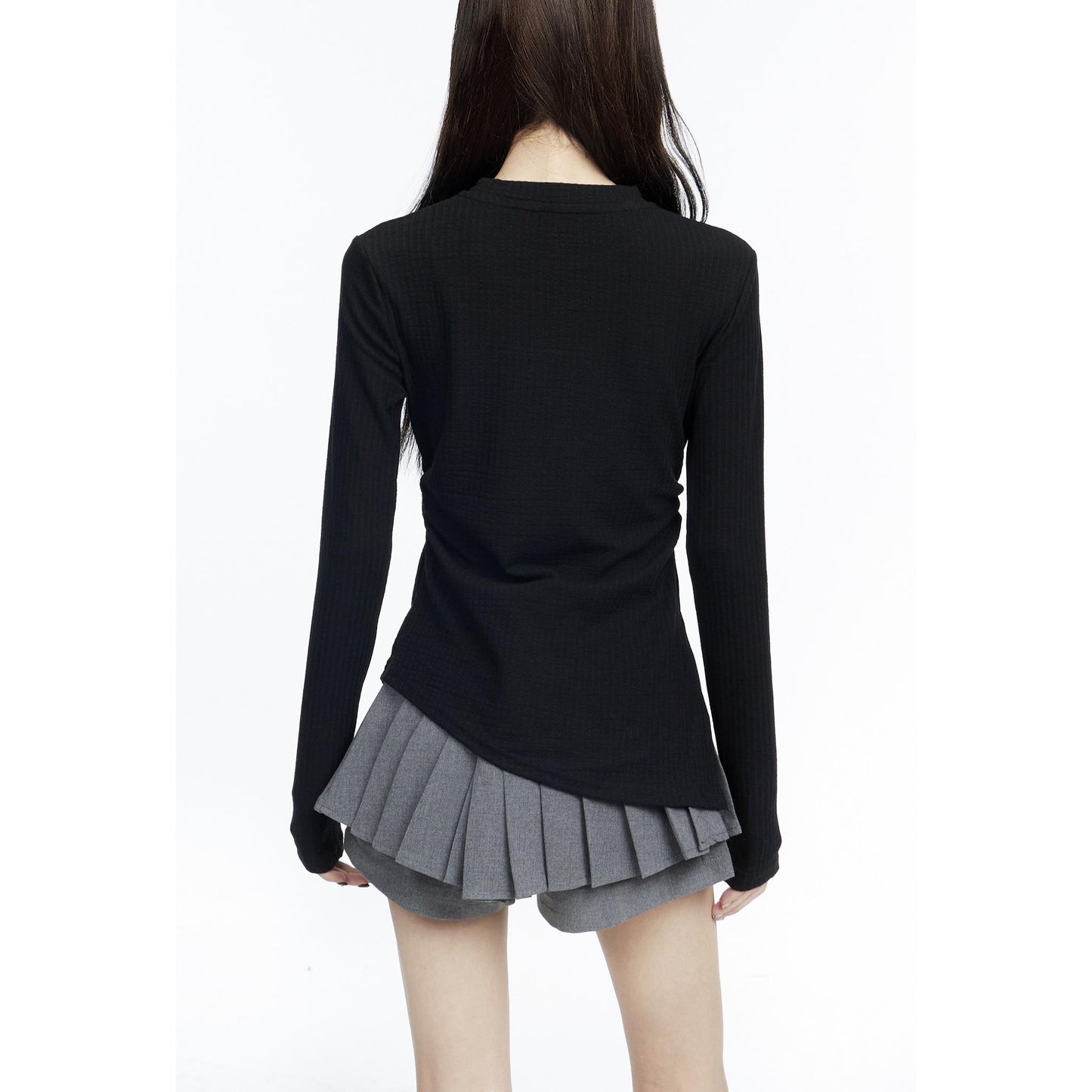 Asymmetrical Ribbed Long Sleeve Top