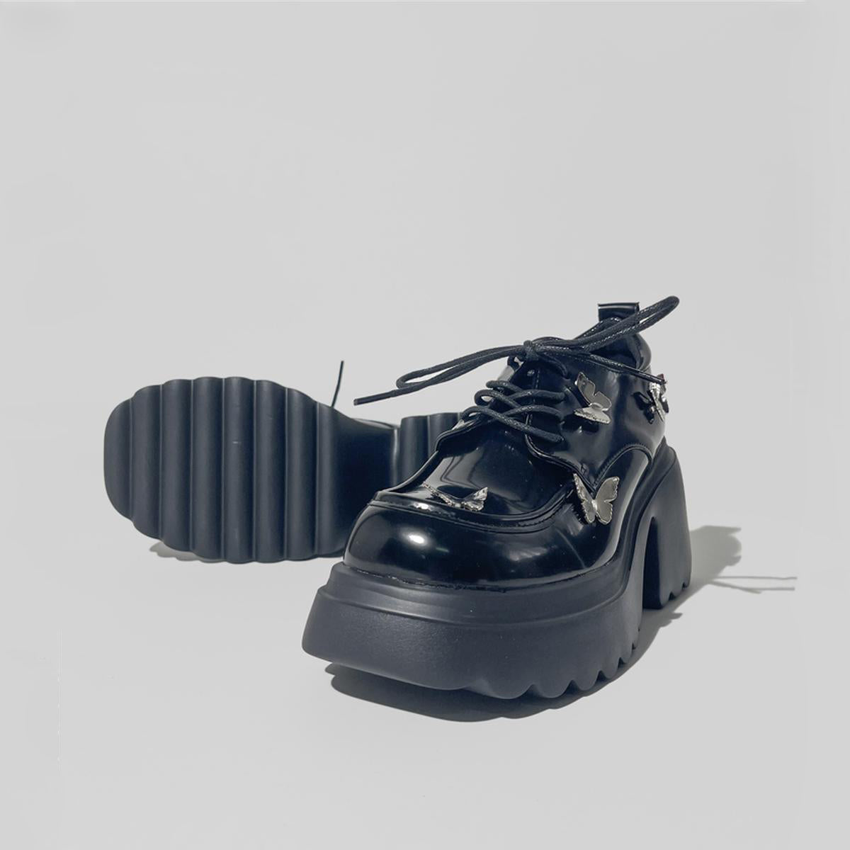 Black Butterfly Charm Platform Shoes