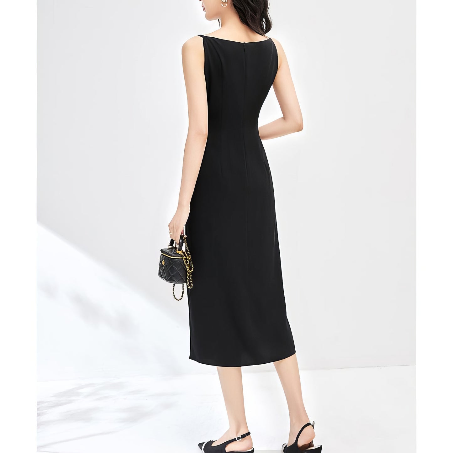 Side Slit Sleek Black Midi Dress