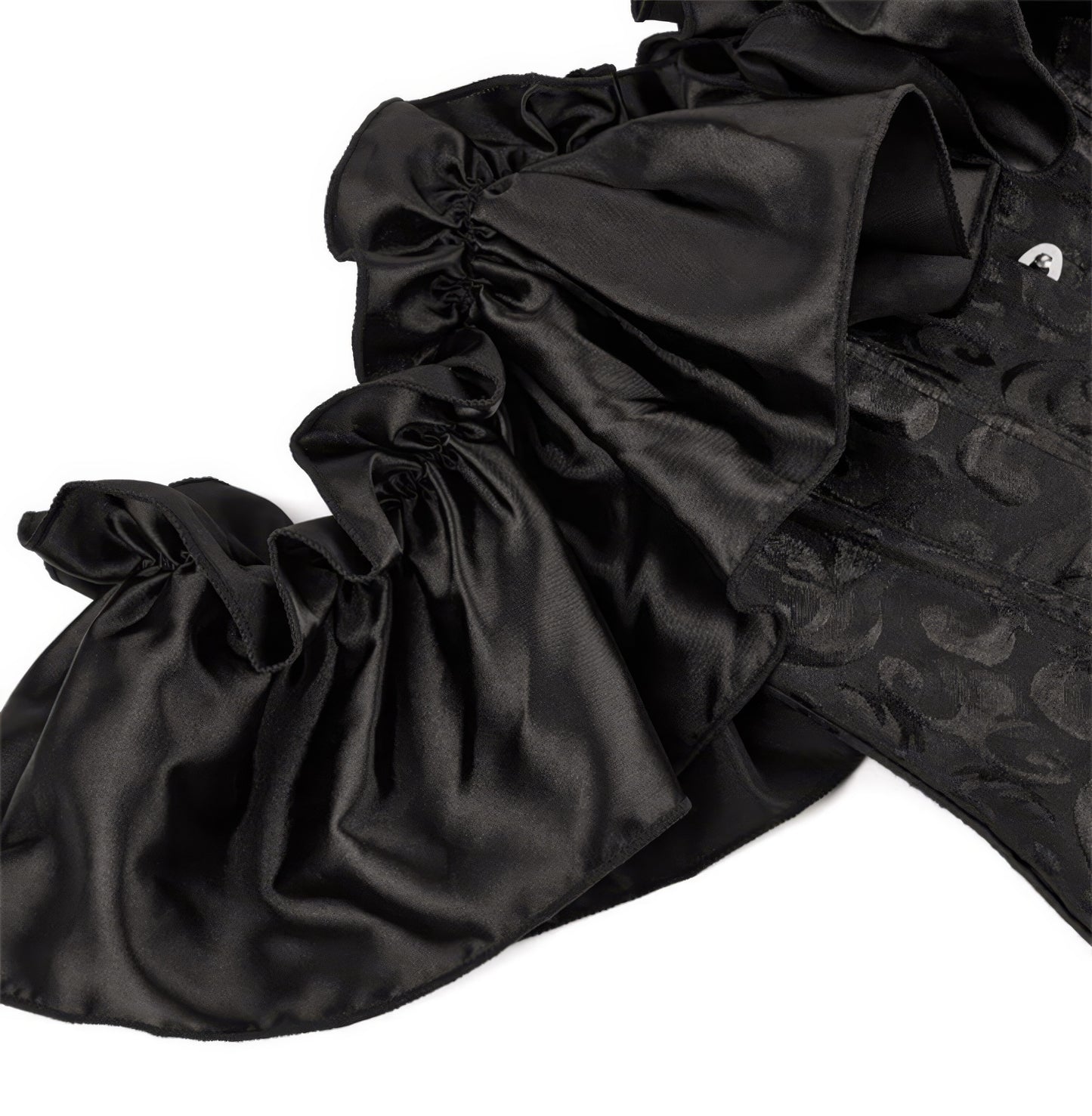 Ruffled Satin Off Shoulder Jacquard Corset