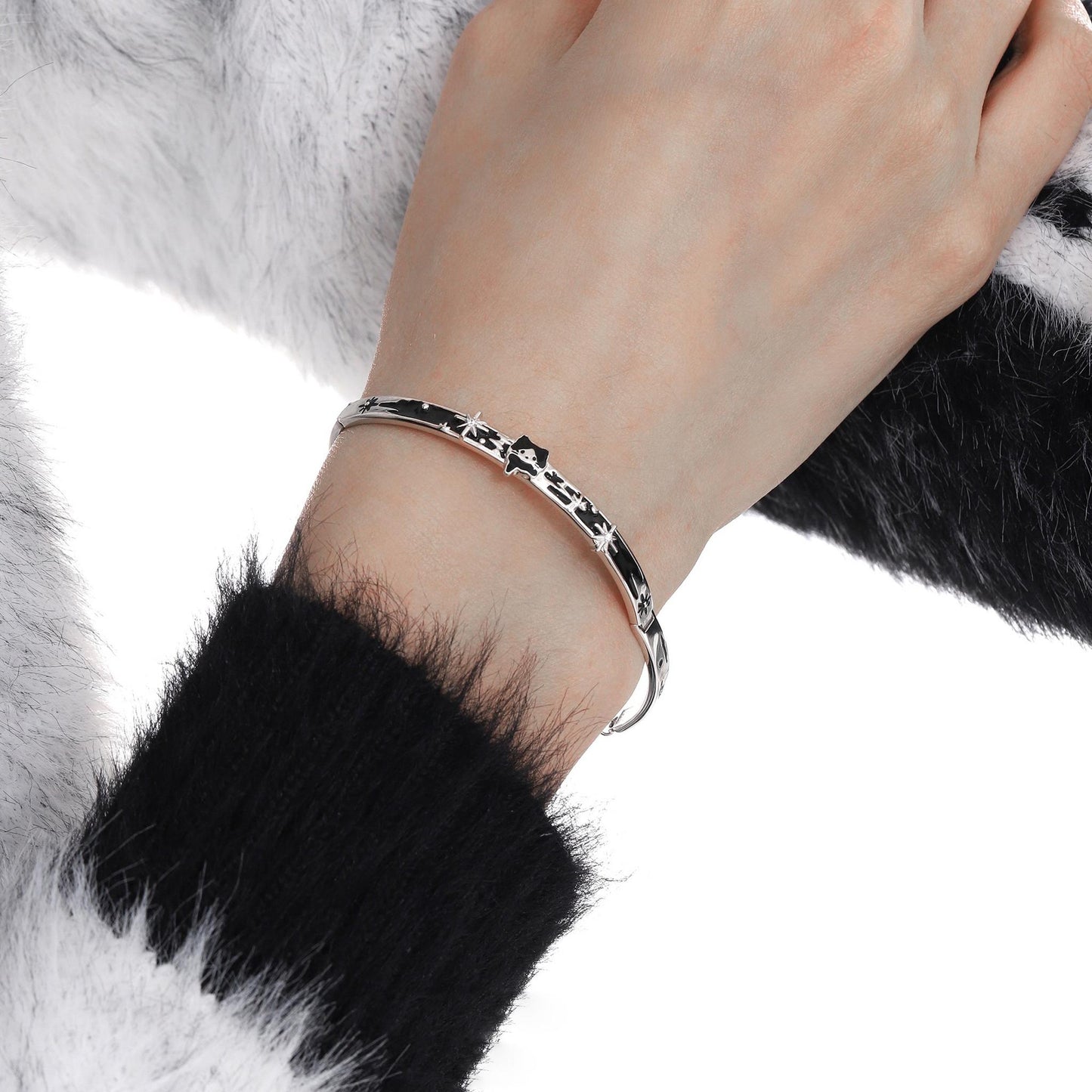 Star Cat Black Enamel Bracelet