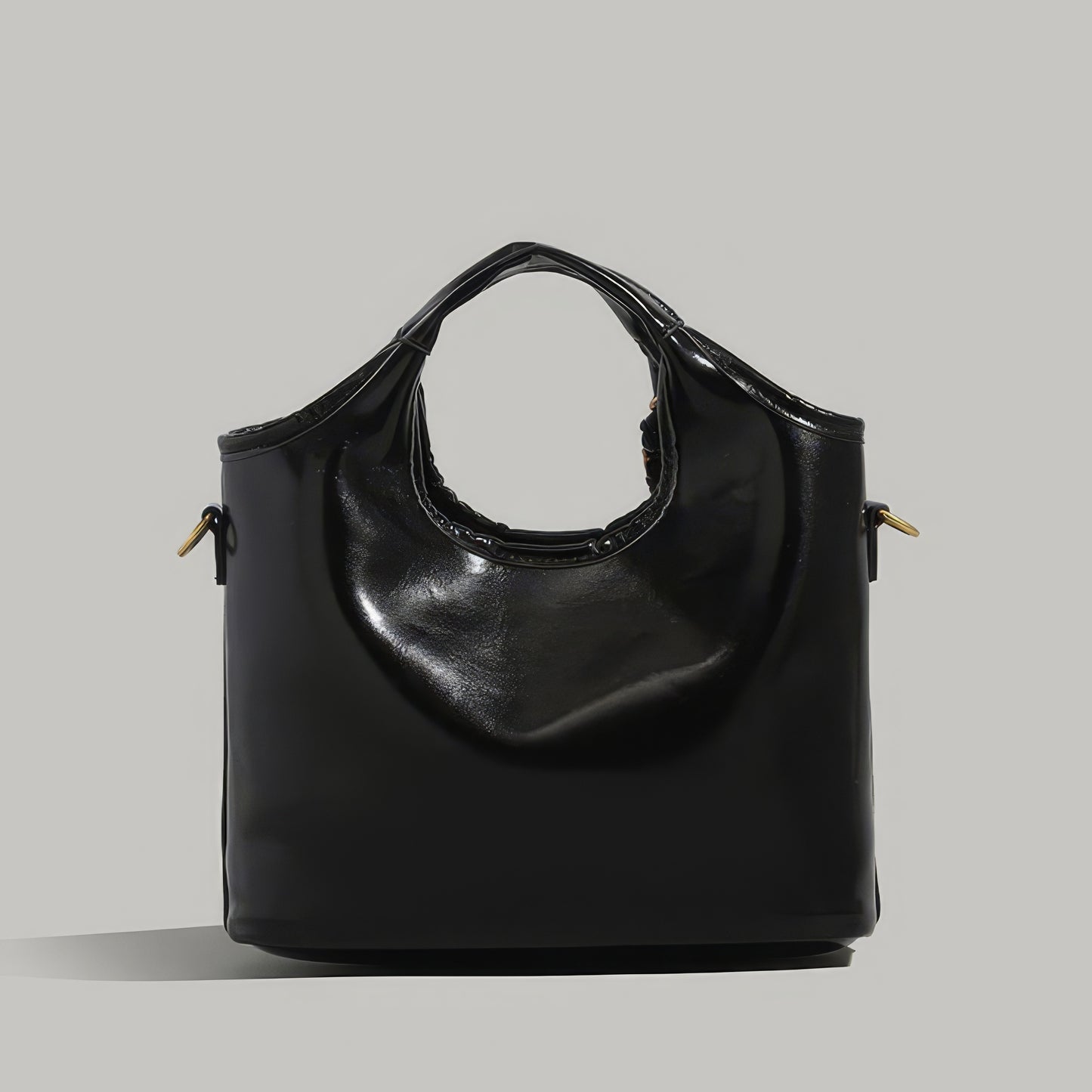 Glossy Round Handle Patent Tote Bag