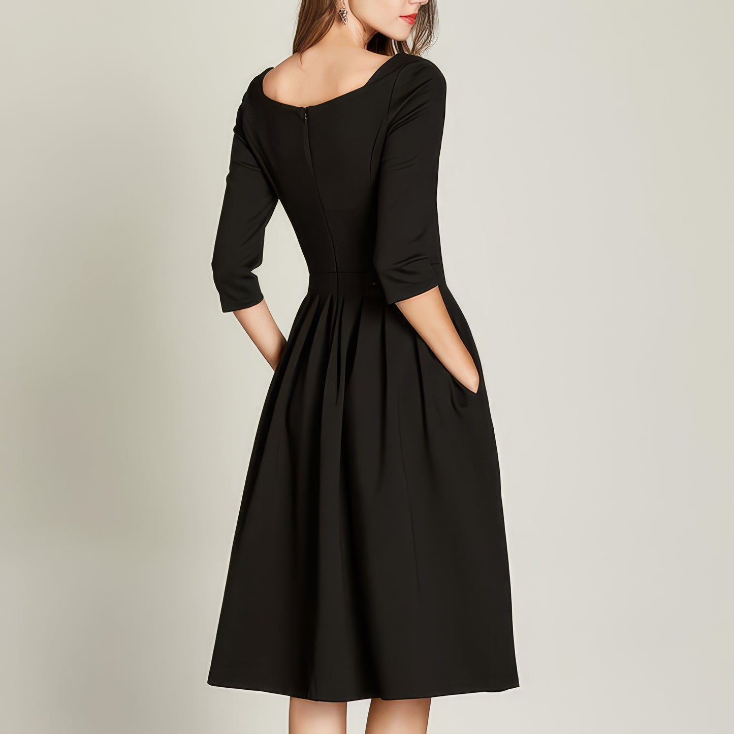 Elegant Pleated Black Midi Dress