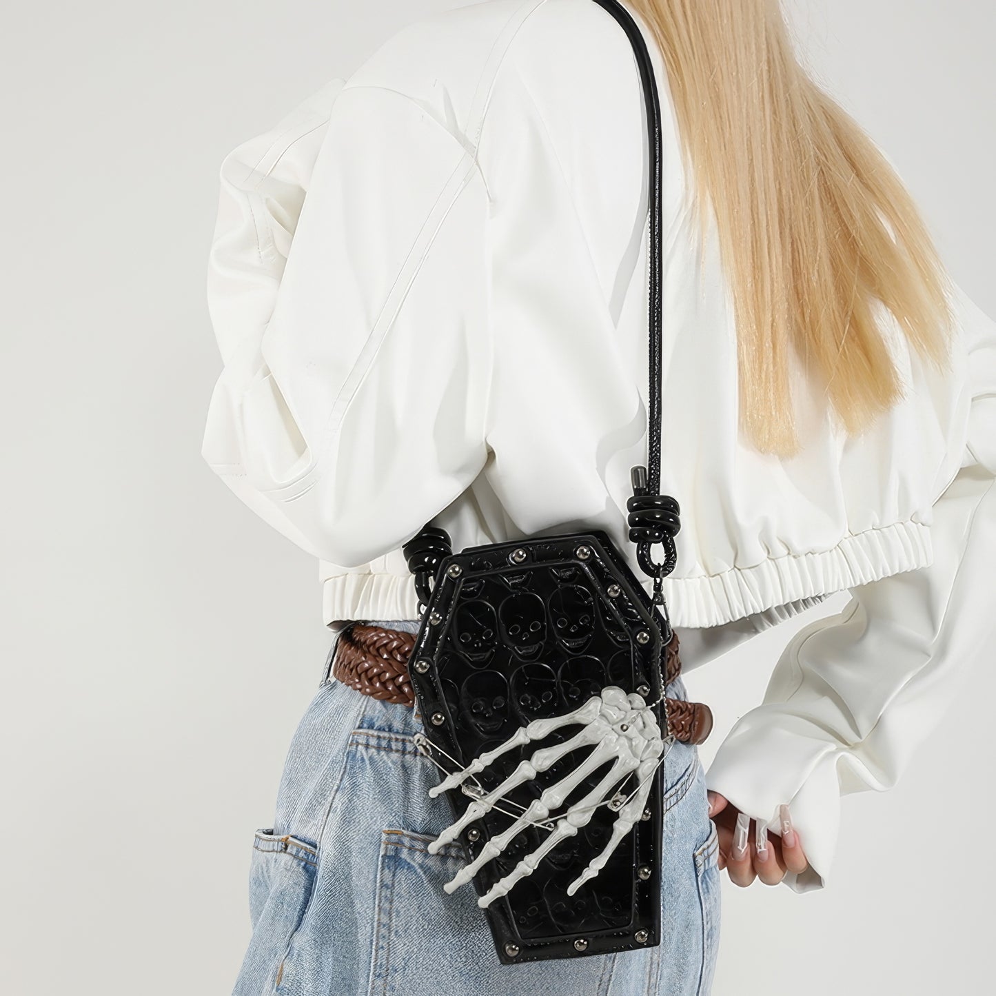 Skeleton Coffin Studded Shoulder Bag