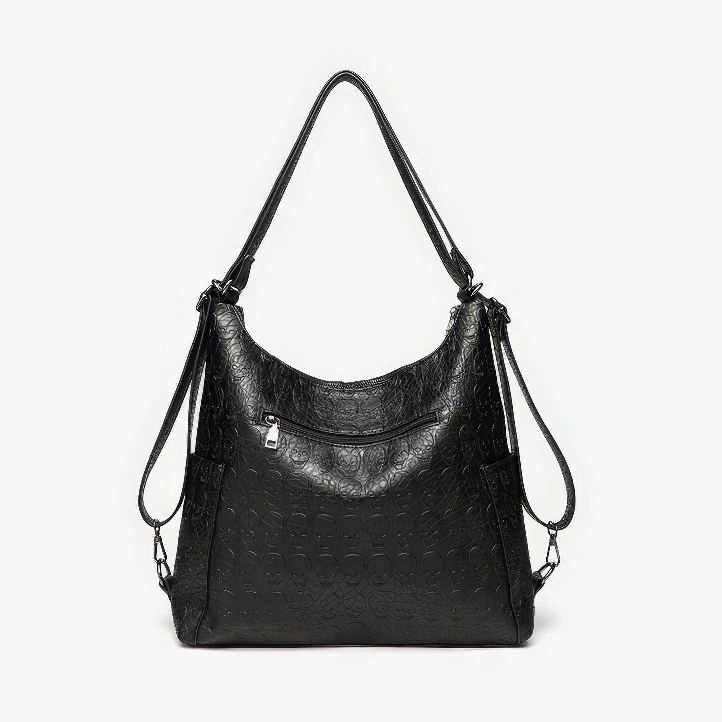 Skull Embossed Zip Detail Hobo Bag