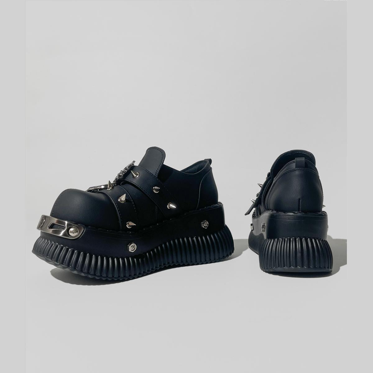Metal Buckle Spiked Platform Shoes