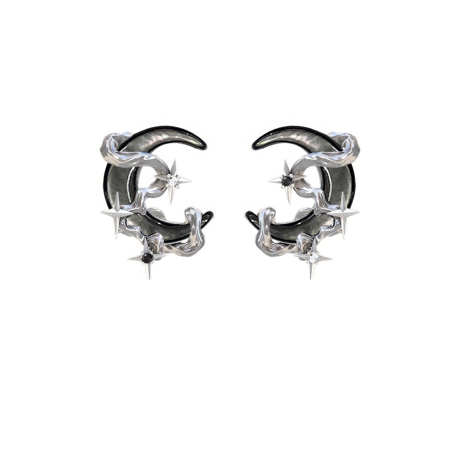 Moon Crescent Star Hoop Earrings