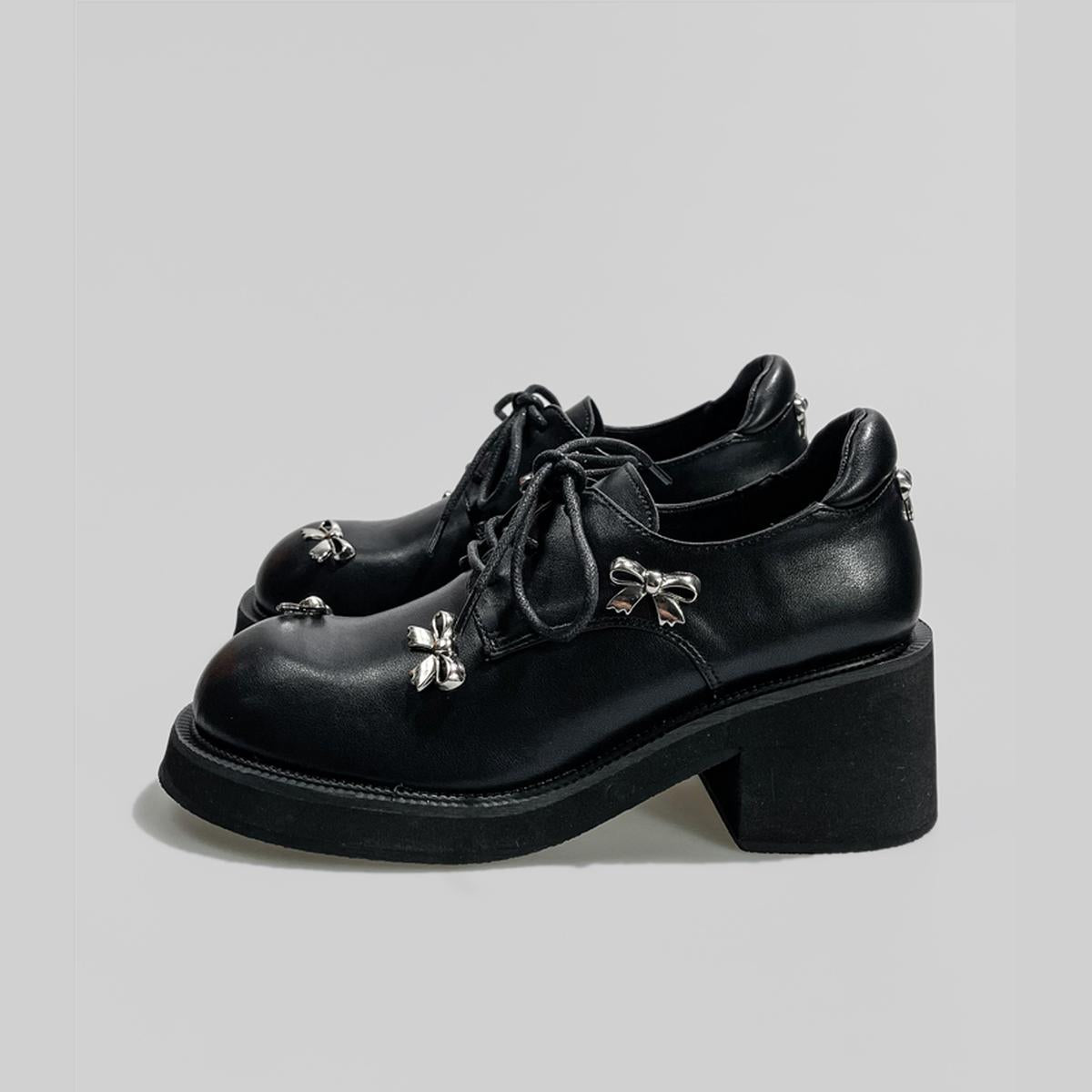Black Bow Charm Platform Shoes