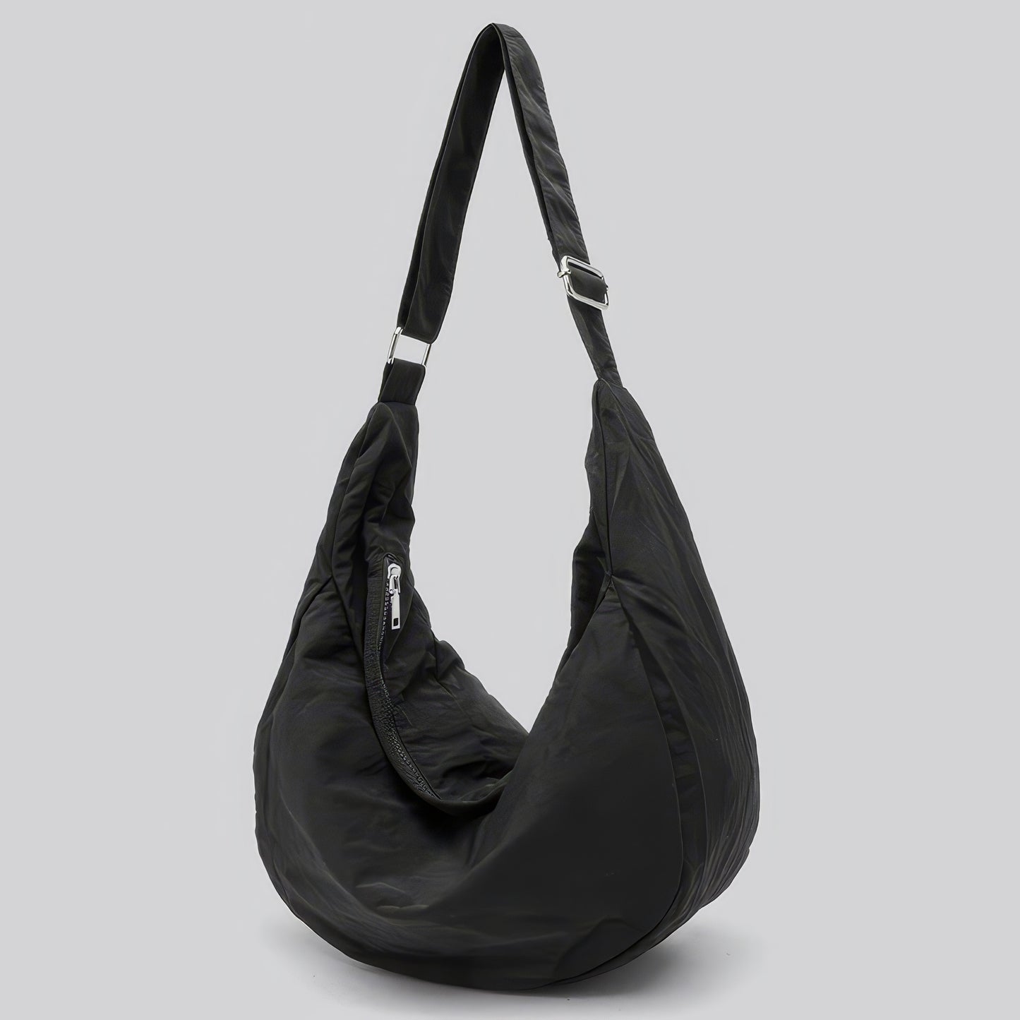 Soft Nylon Crescent Zip Shoulder Bag