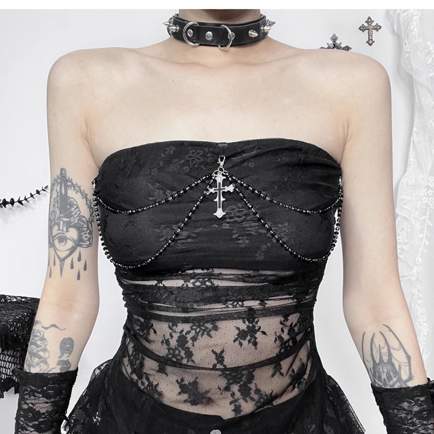 Black Lace Strapless Top