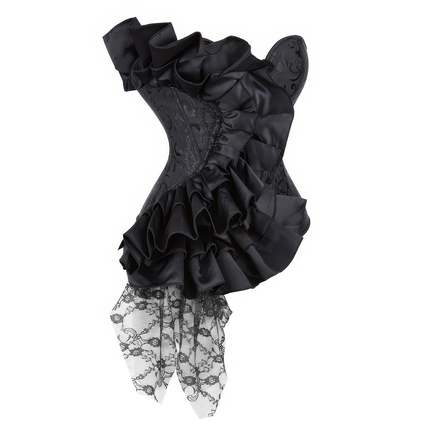 Asymmetrical Ruffle Lace Black Corset