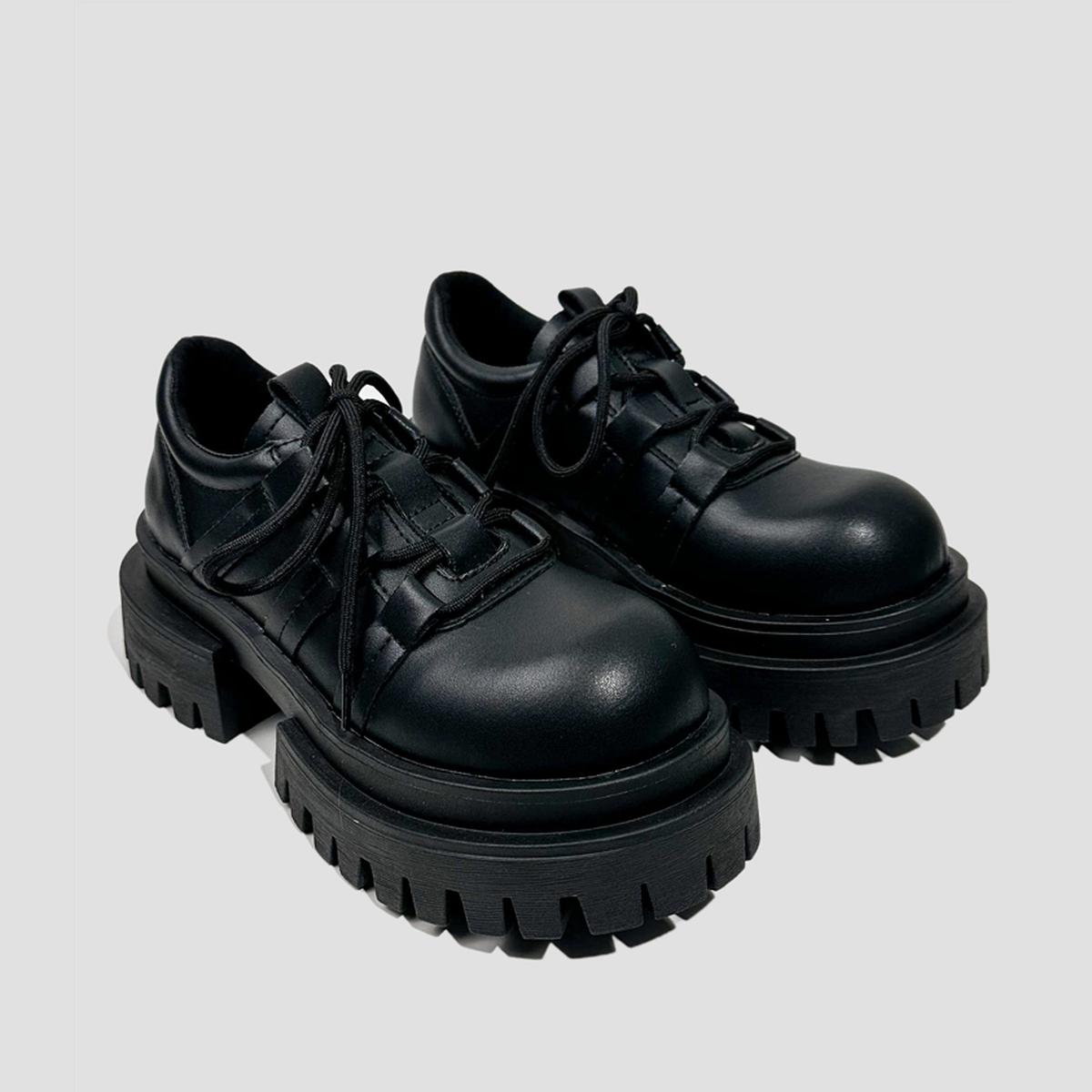 Black Chunky Lug Sole Platform Shoes