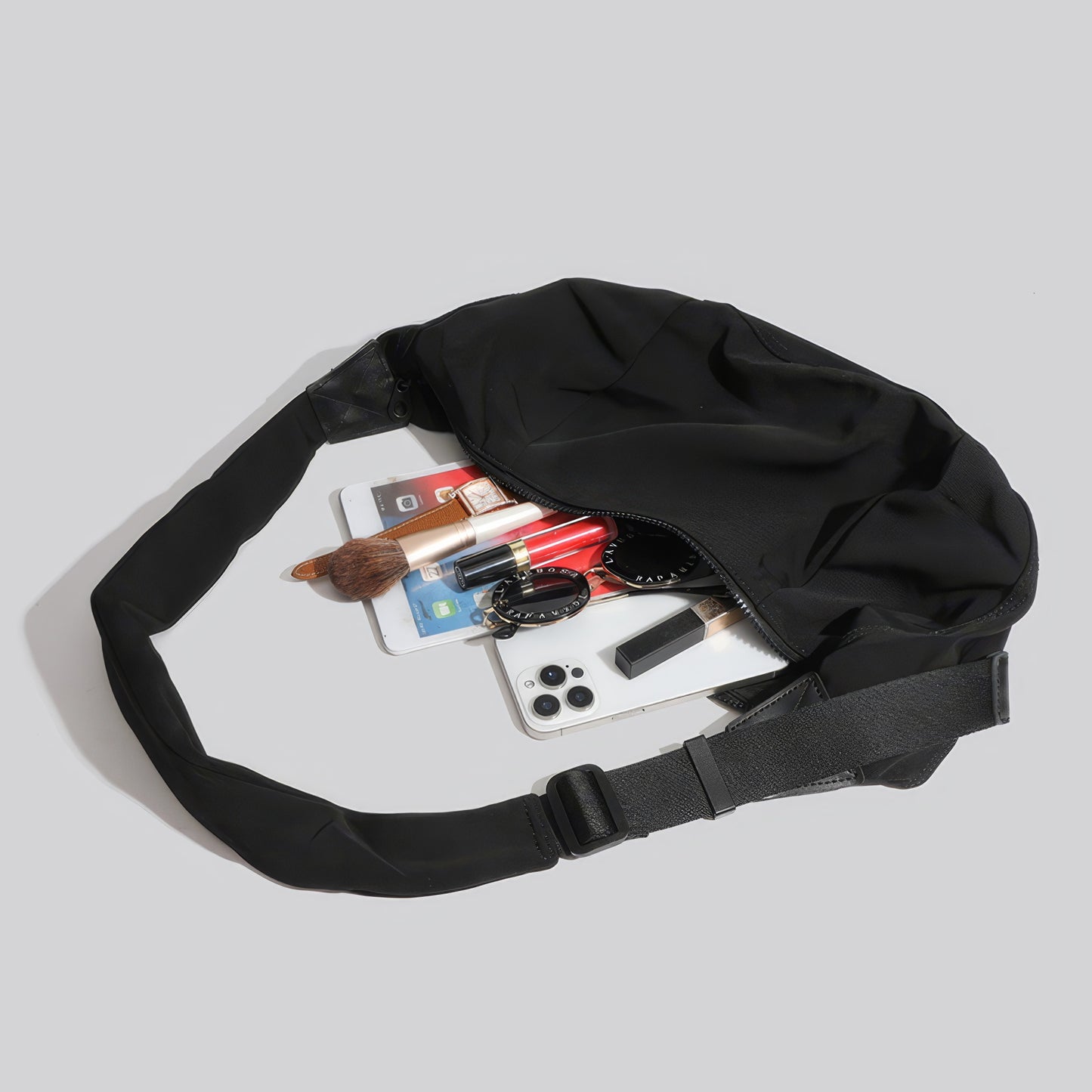 Curved Nylon Sling Shoulder Bag