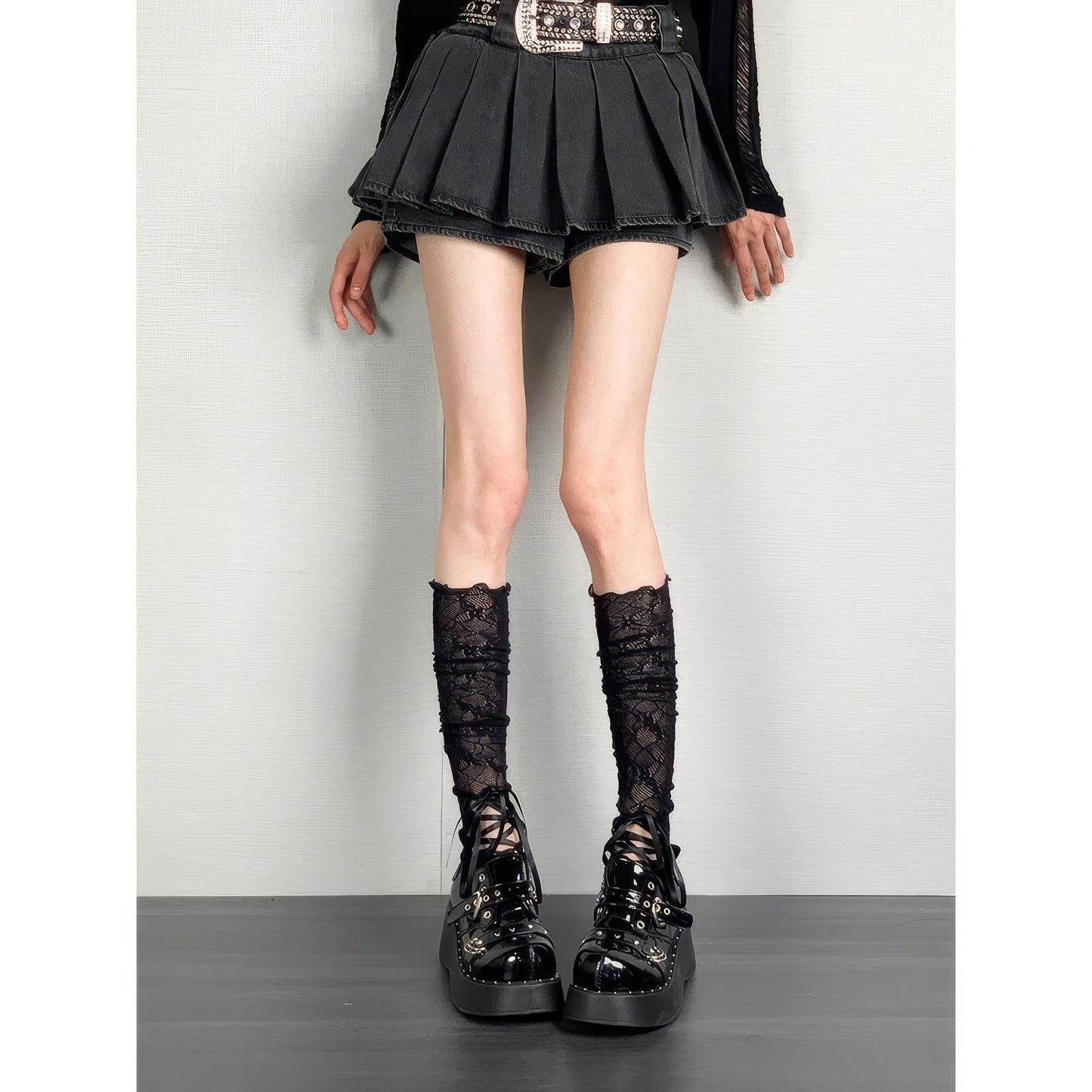 Ruched Lace Mid-Calf Socks