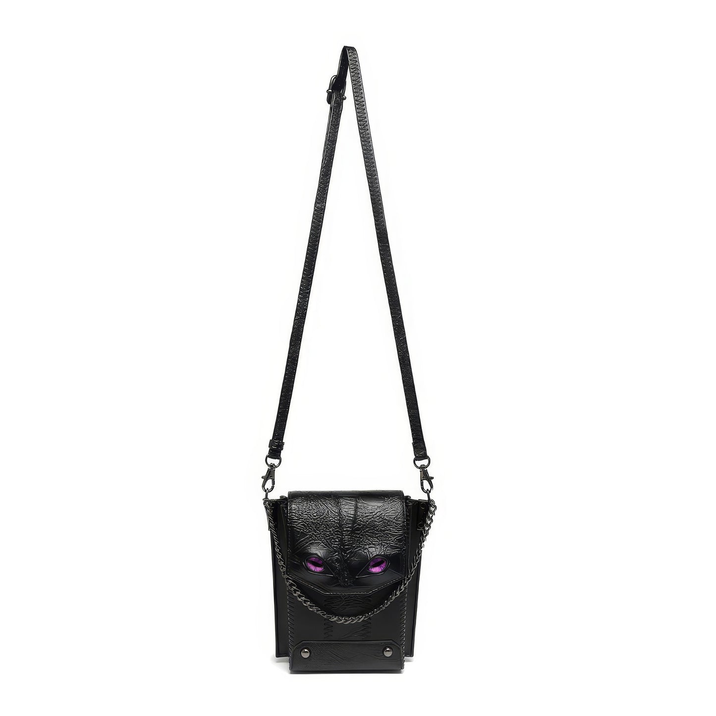 Black Textured Mini Crossbody with Eye Detail