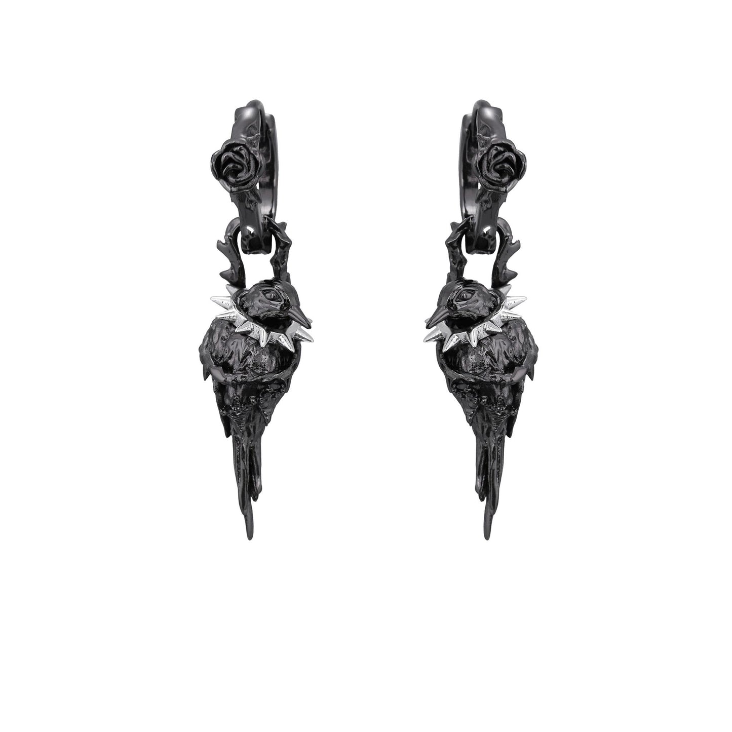 Spiked Raven Rose Drop Earrings