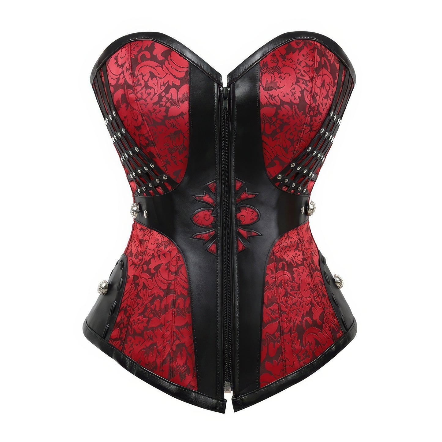 Red Faux Leather Studded Brocade Corset