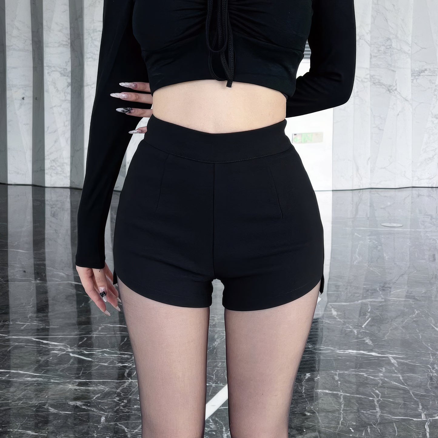 Minimalist High-Waist Black Shorts