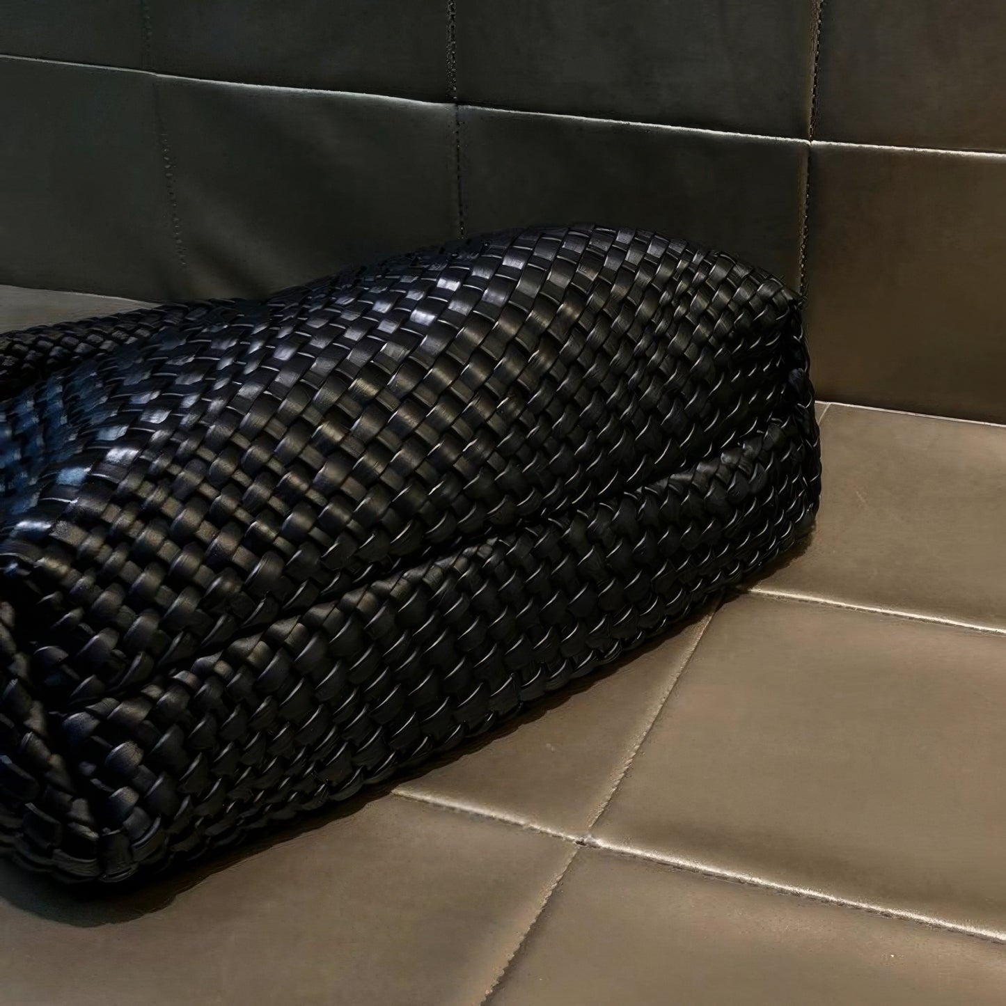 Woven Faux Leather Slouchy Hobo Bag