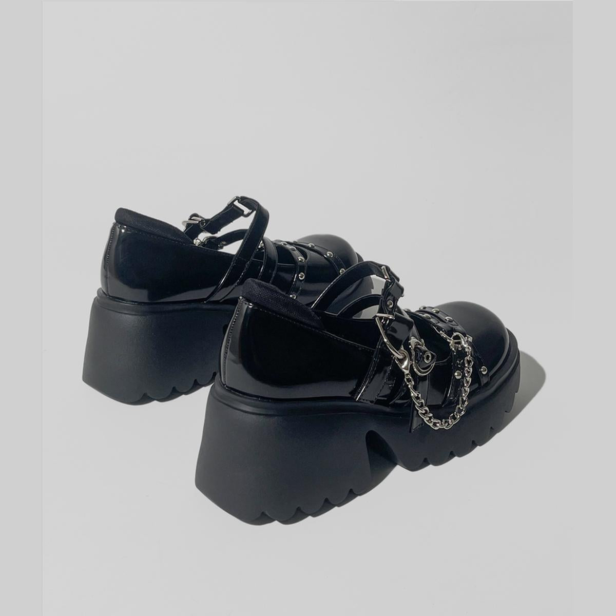 Black Chain Buckle Platform Mary Janes