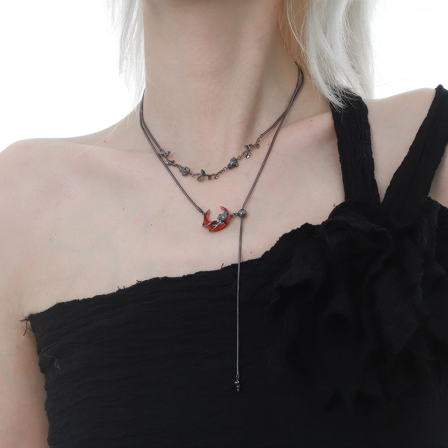 Red Horned Beetle Layered Necklace