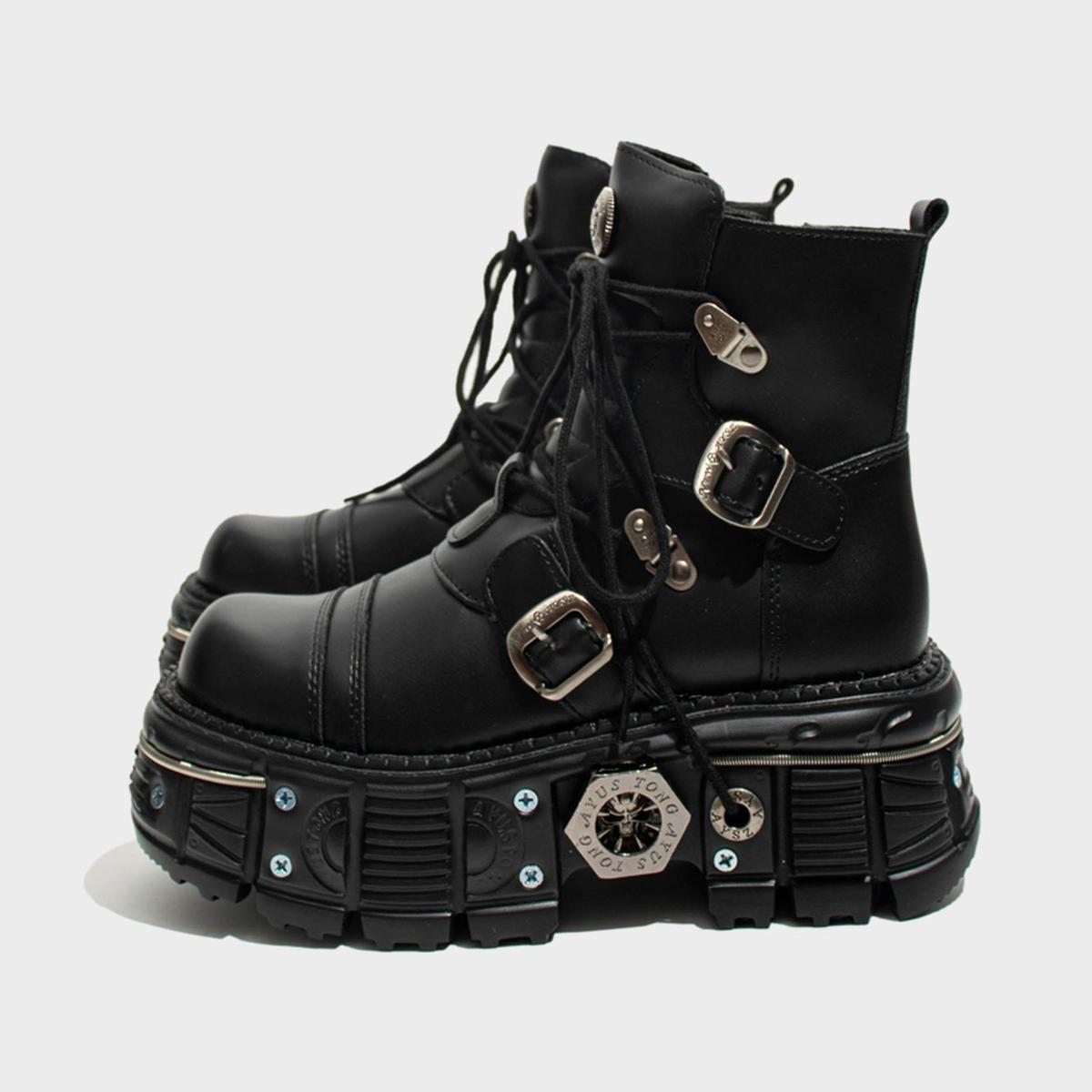 Industrial Buckle Platform Boots
