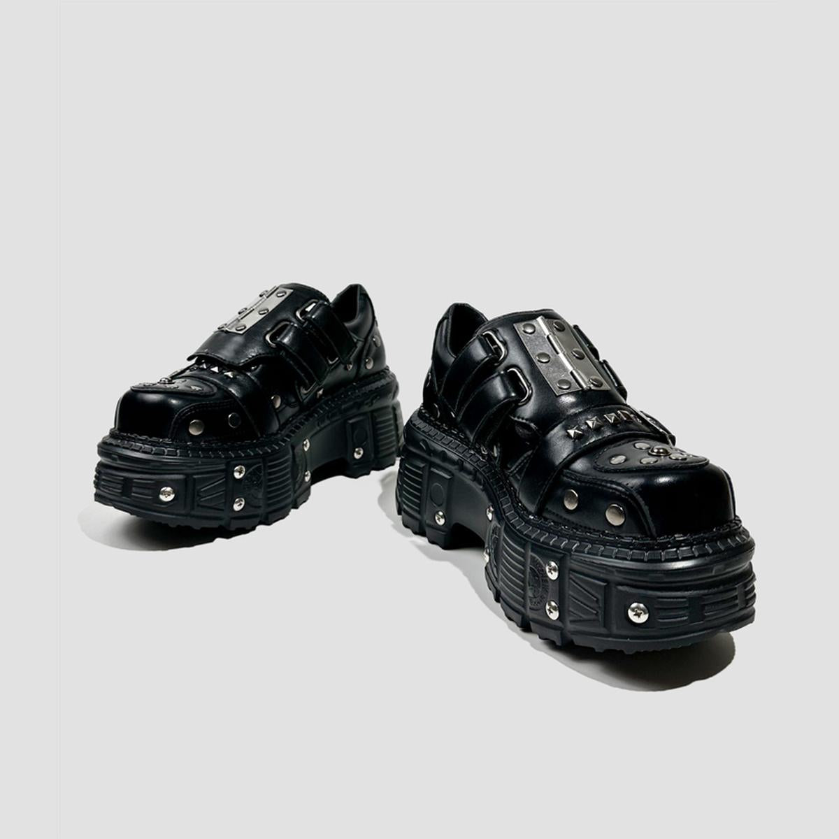 Black Metal Plate Platform Shoes