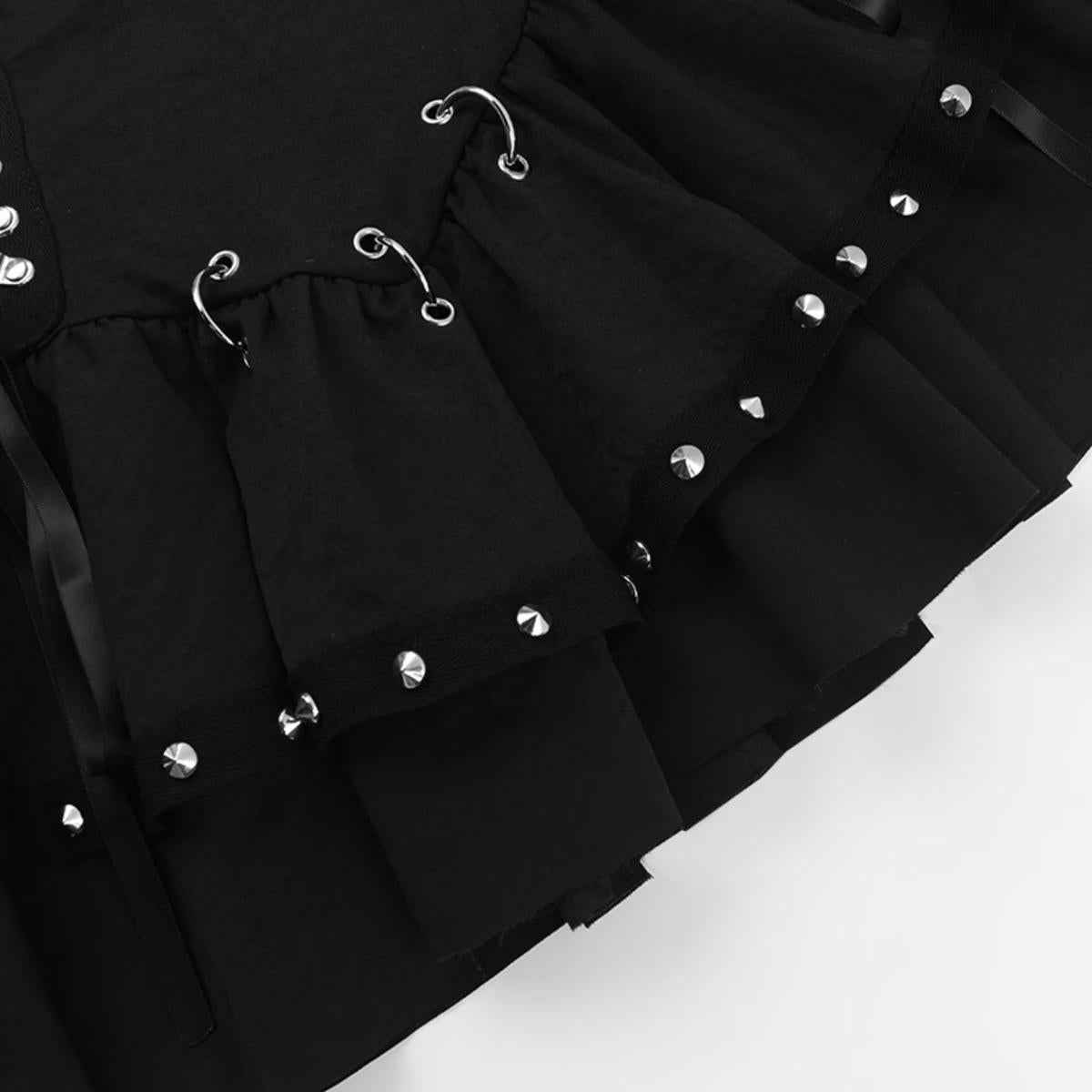 Lace-Up Studded Ruffle Skirt