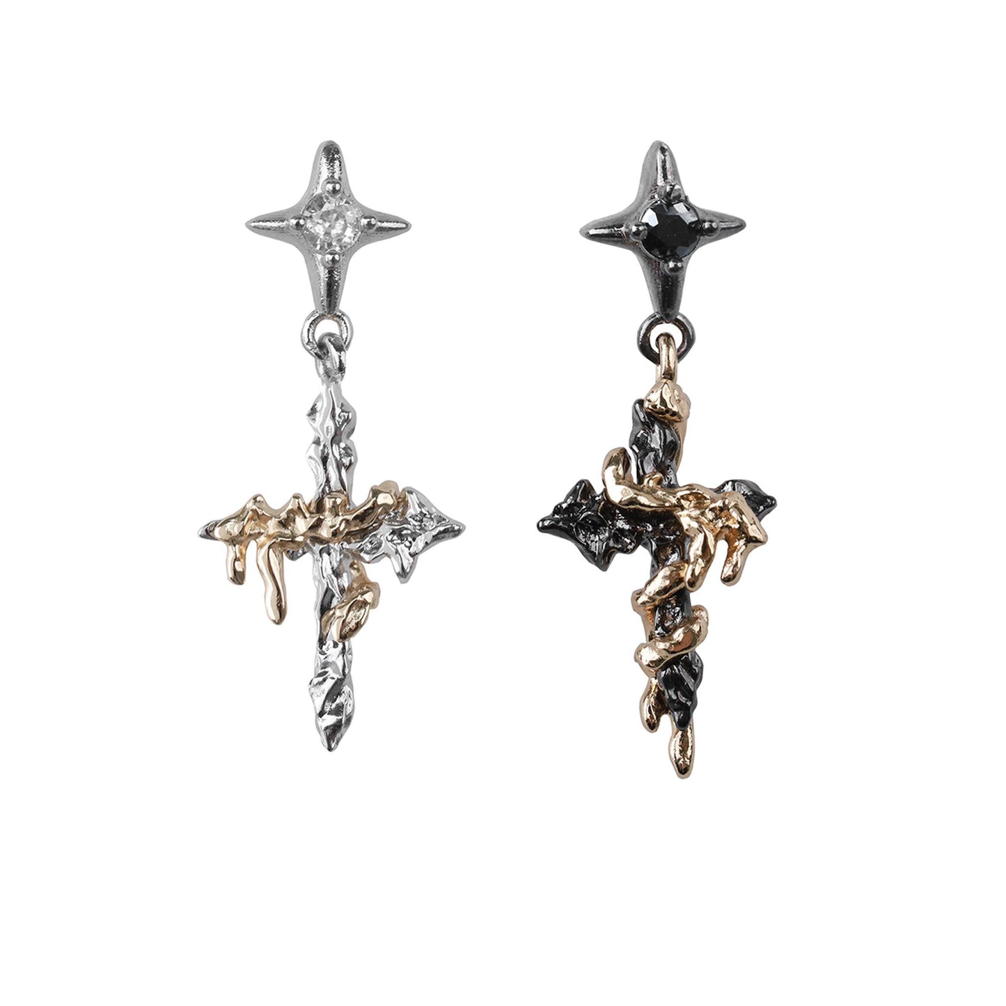 Molten Vine Cross Drop Earrings