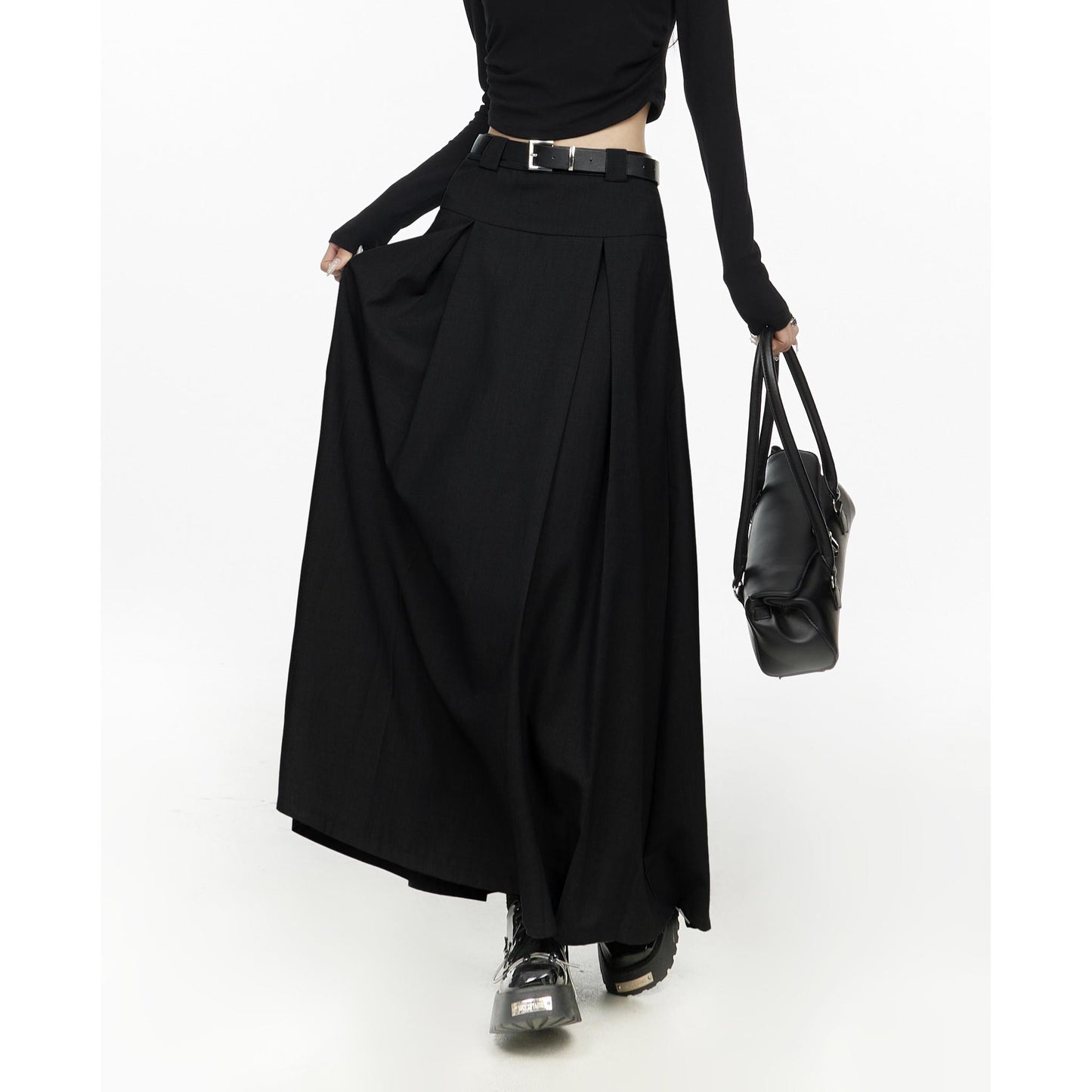 Pleated High Waist Maxi Skirt