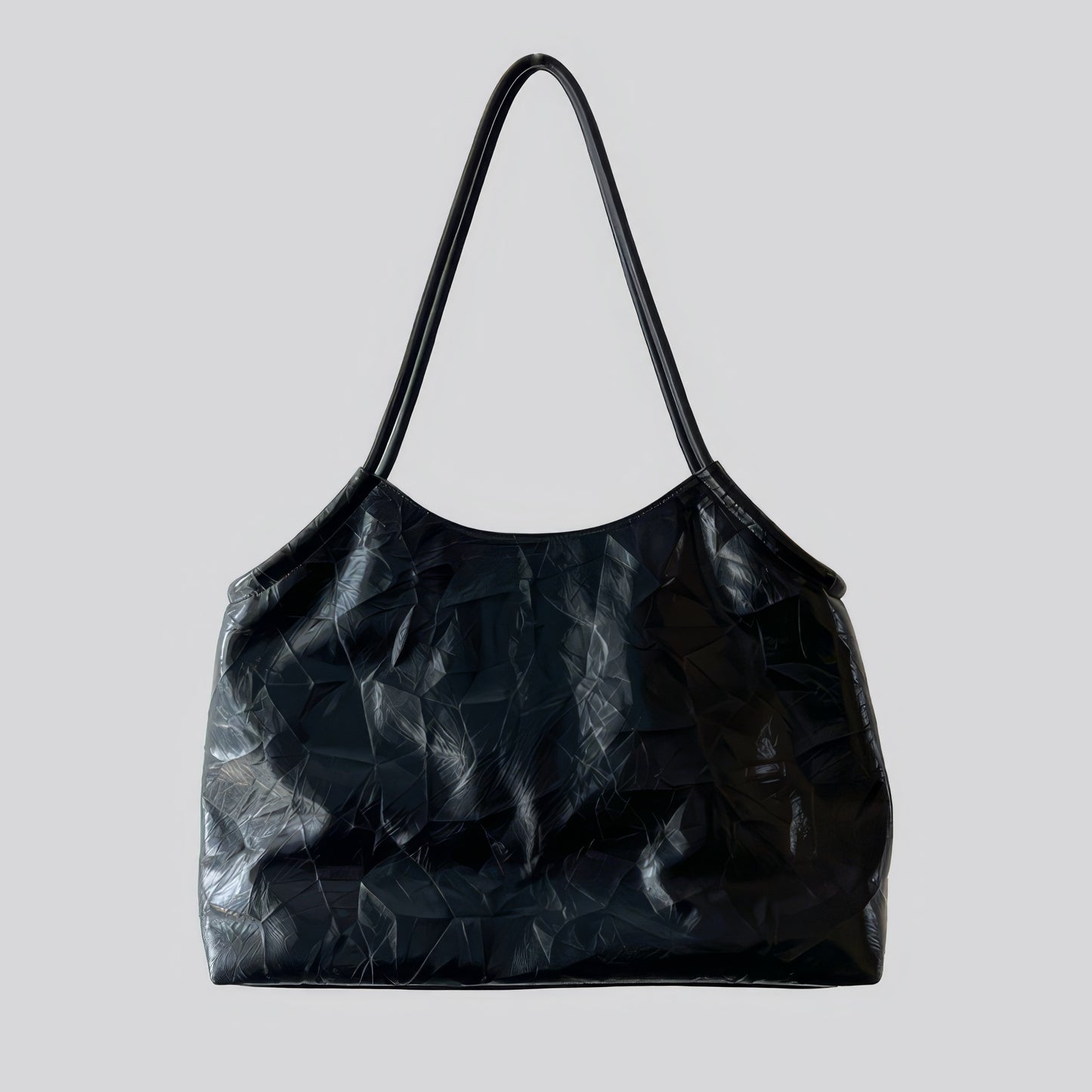 Crinkled Patent Studded Shoulder Bag