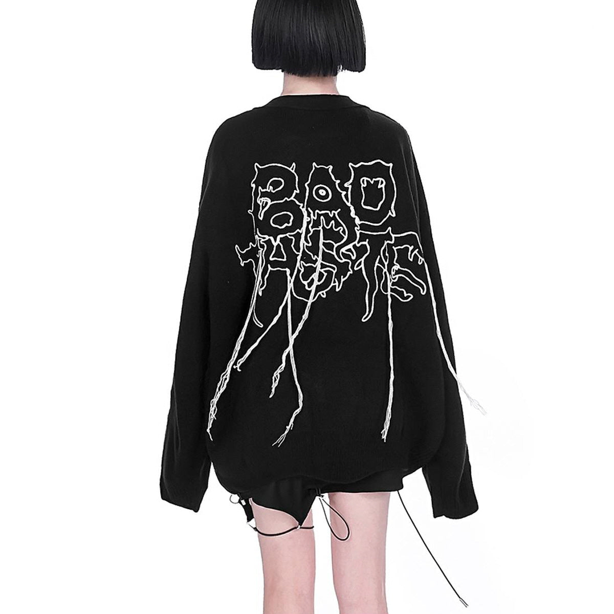 Hook Closure Graphic Back Knit Cardigan