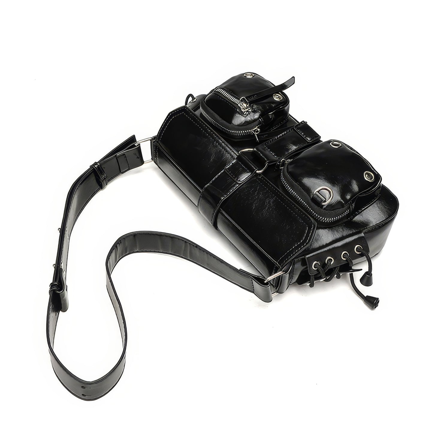 Glossy Buckle Multi-Pocket Shoulder Bag