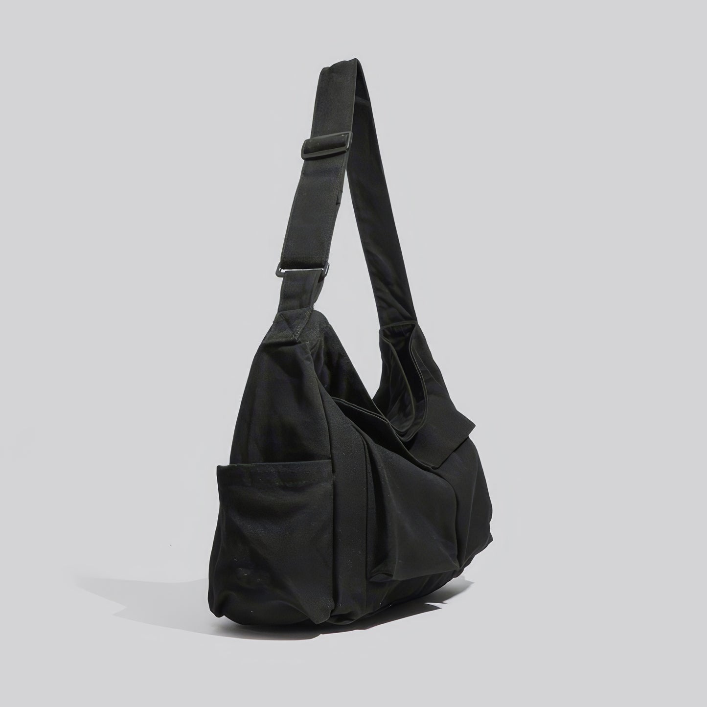 Black Canvas Multi-Pocket Shoulder Bag