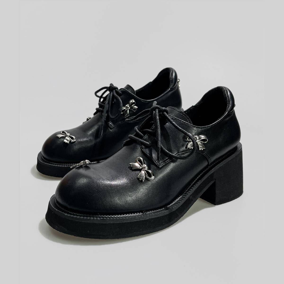 Black Bow Charm Platform Shoes