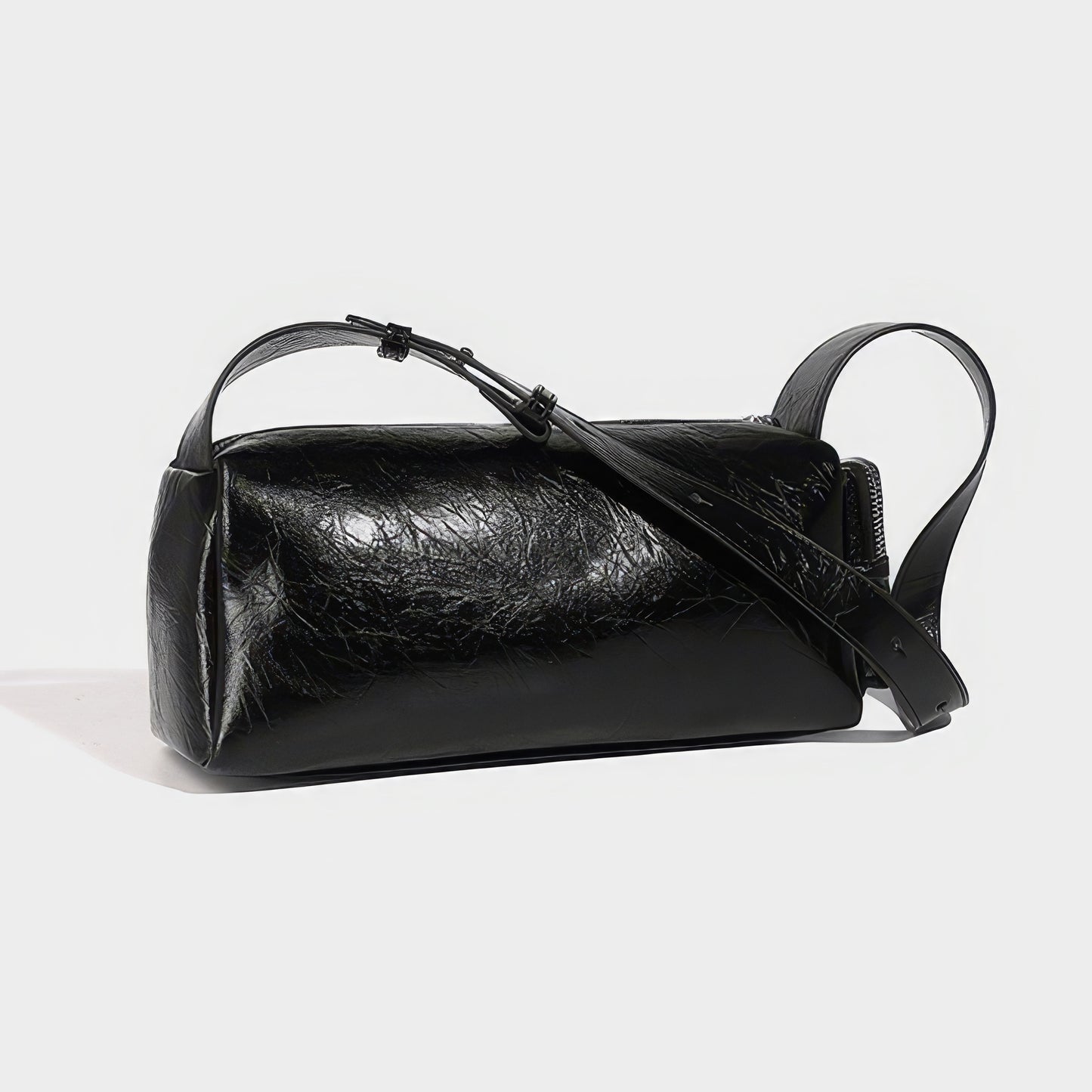 Glossy Buckle Strap Barrel Shoulder Bag