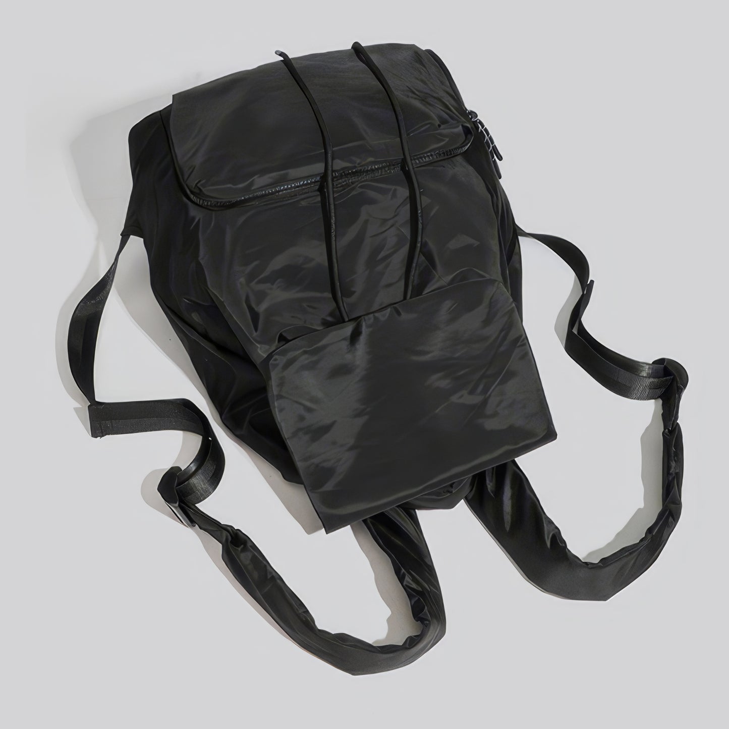 Matte Nylon Drawstring Flap Backpack