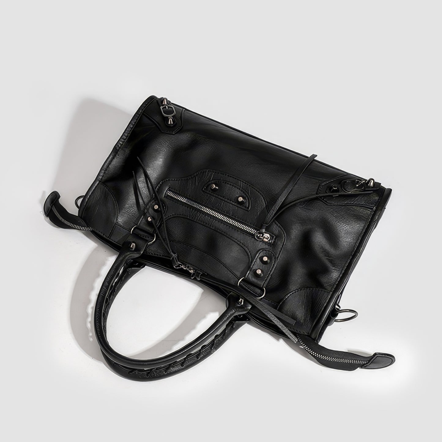 Textured Zip Accent Black Shoulder Bag
