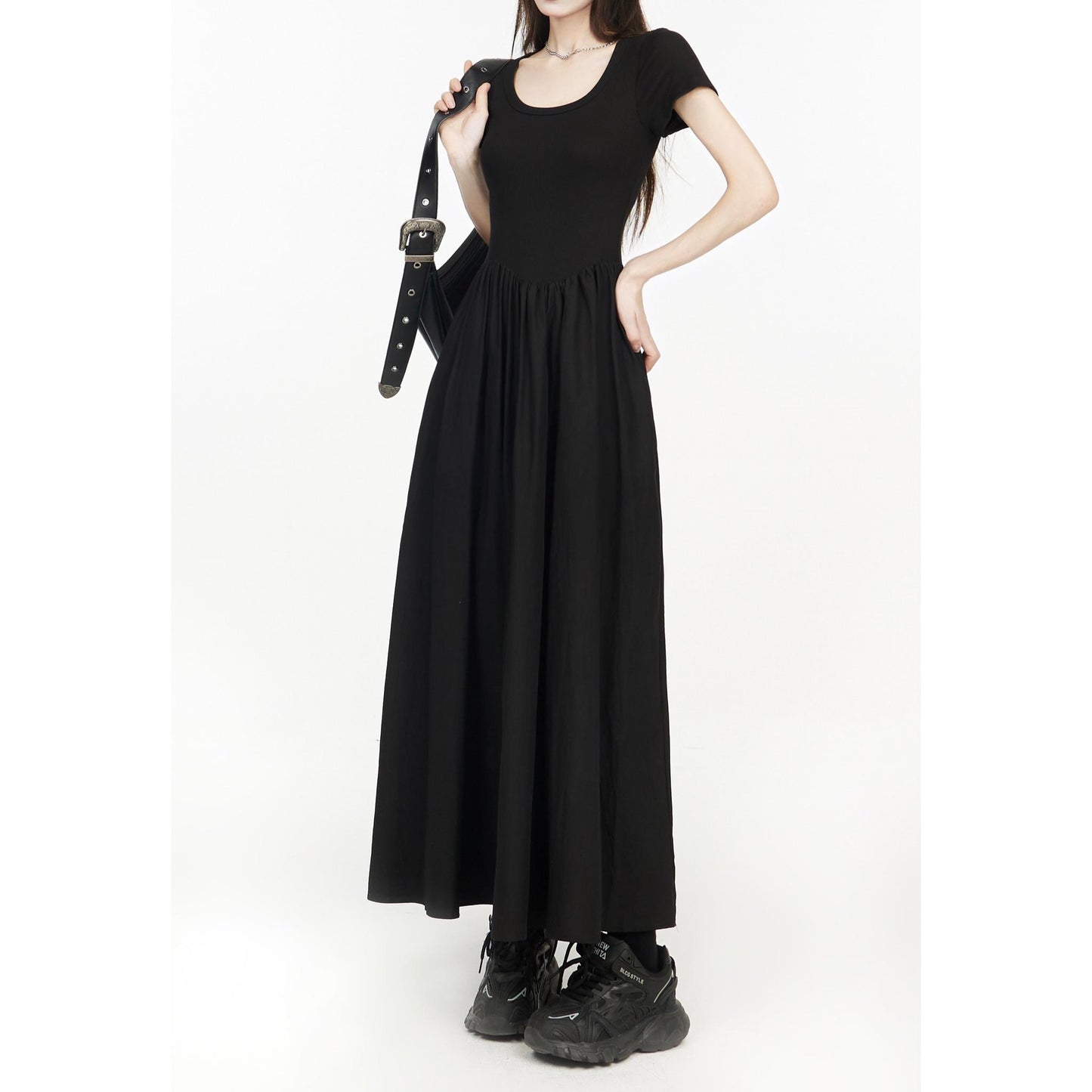 Scoop Neck Gathered Maxi Dress