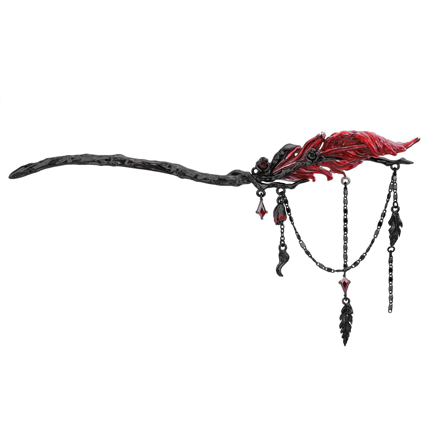 Crimson Feather Dangle Hair Stick