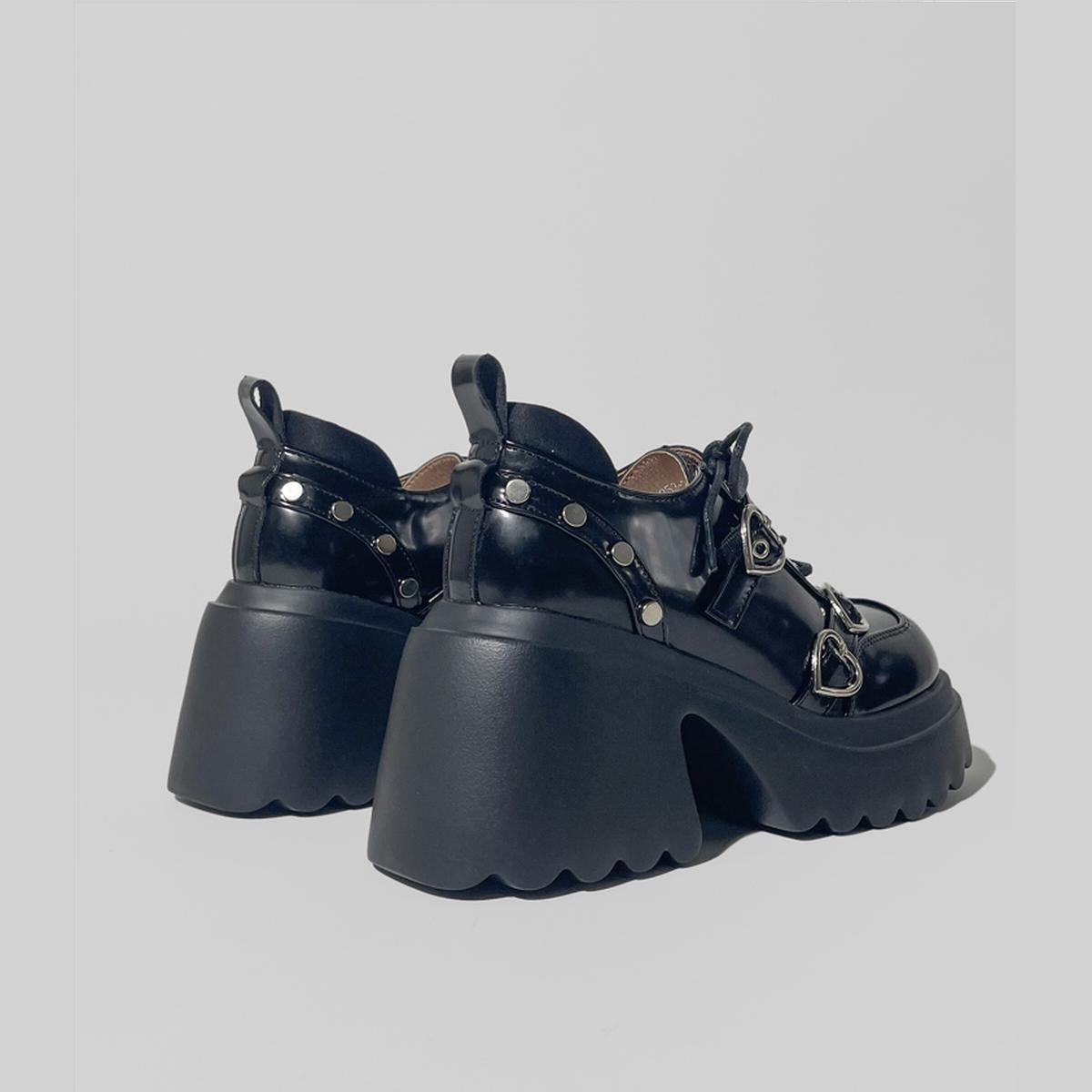 Heart Buckle Chunky Platform Shoes