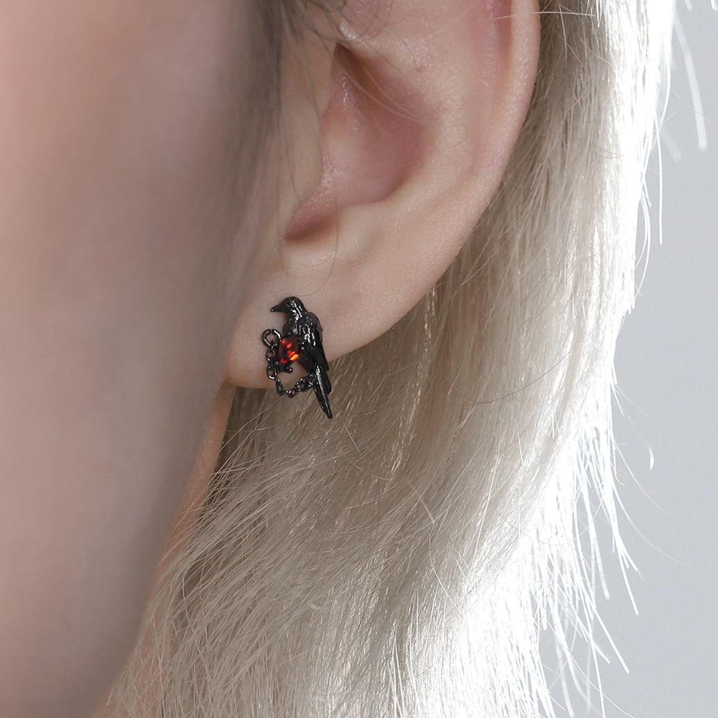 Crimson Gem Raven Stud Earrings