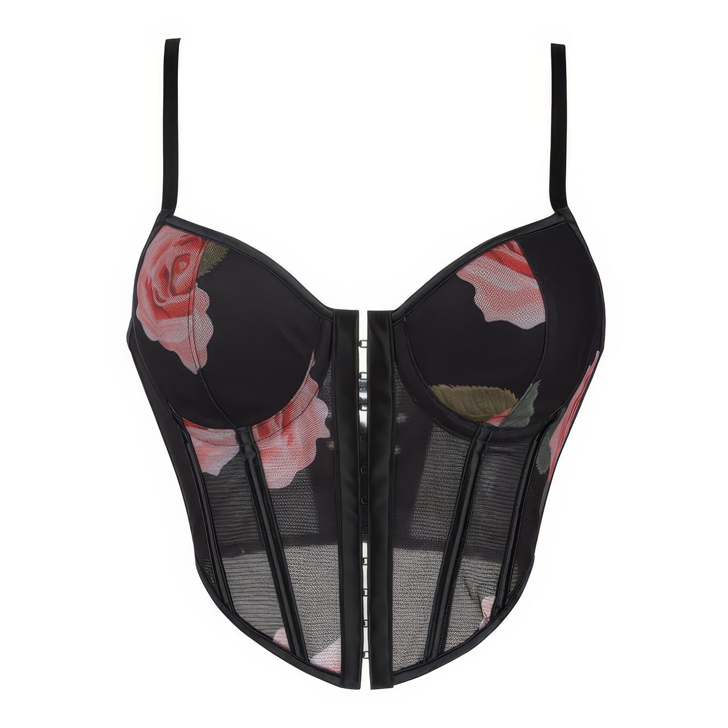 Mesh Rose Print Bustier Corset Top