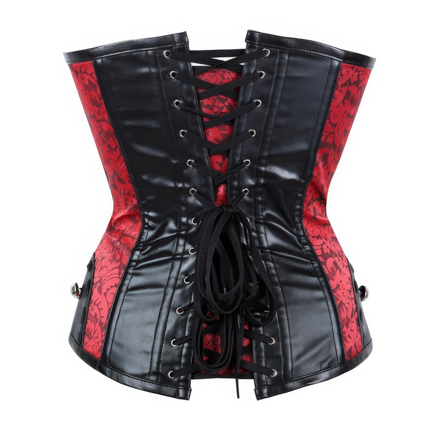 Red Faux Leather Studded Brocade Corset