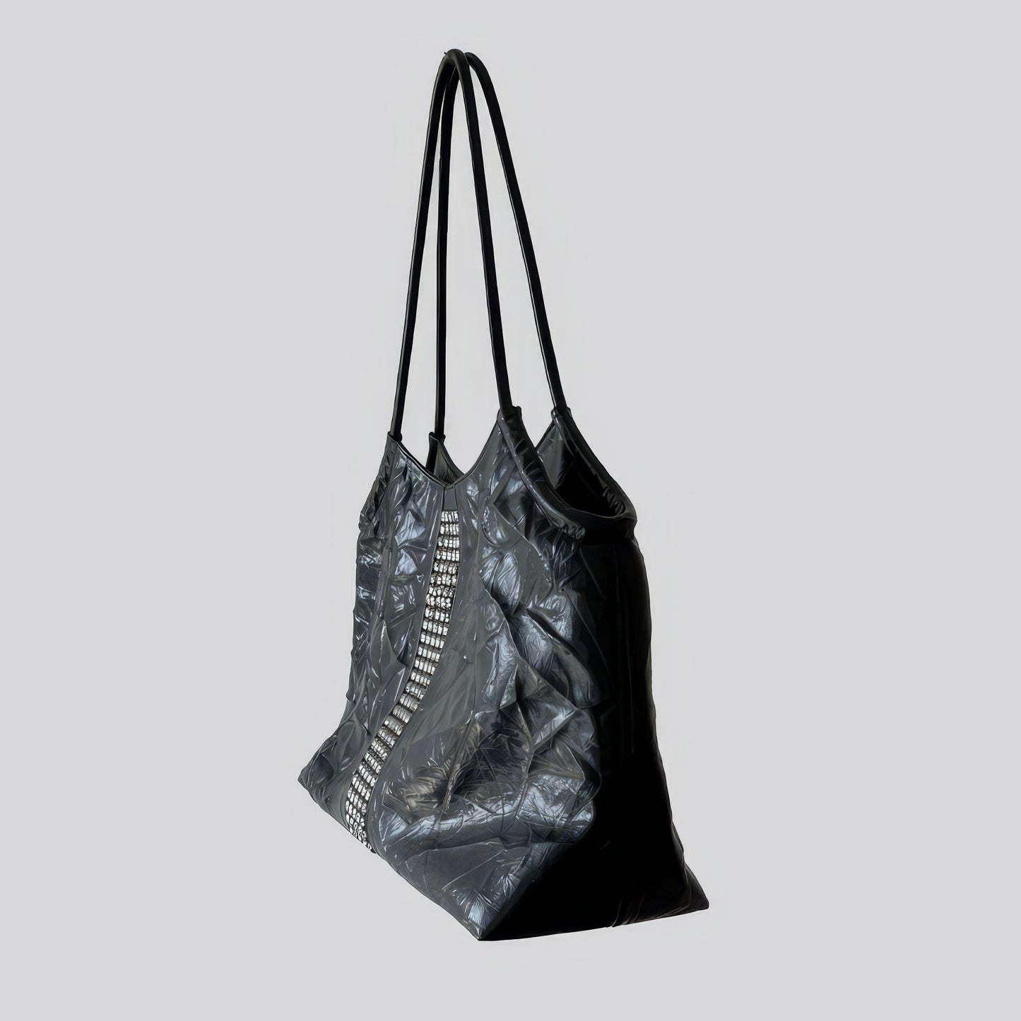 Crinkled Patent Studded Shoulder Bag