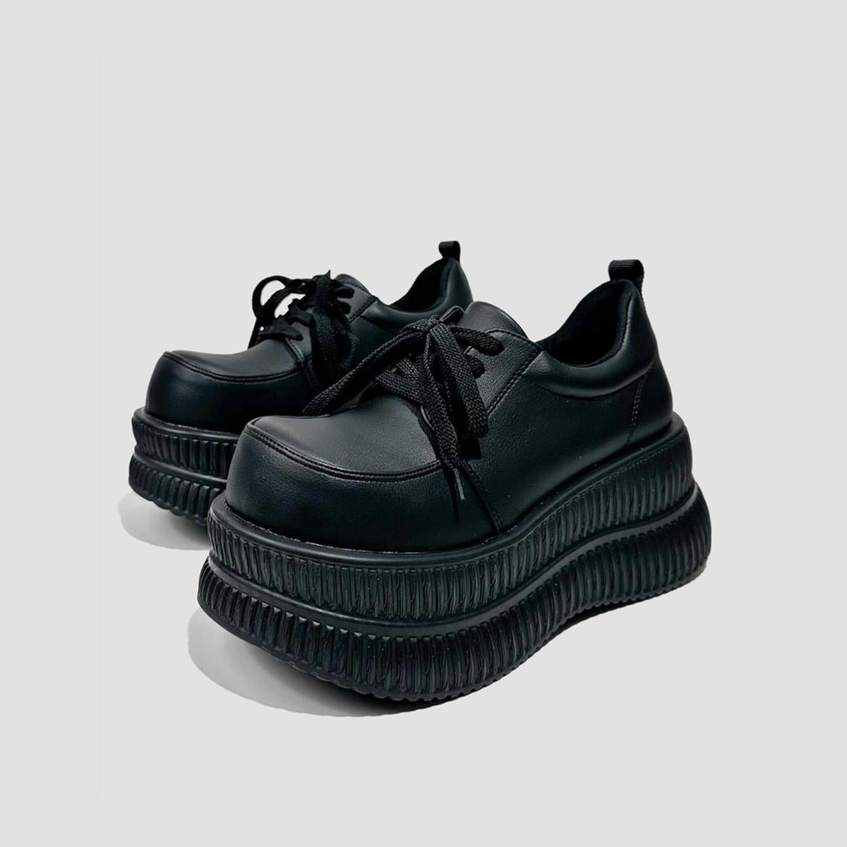 Black Ribbed Platform Sneakers