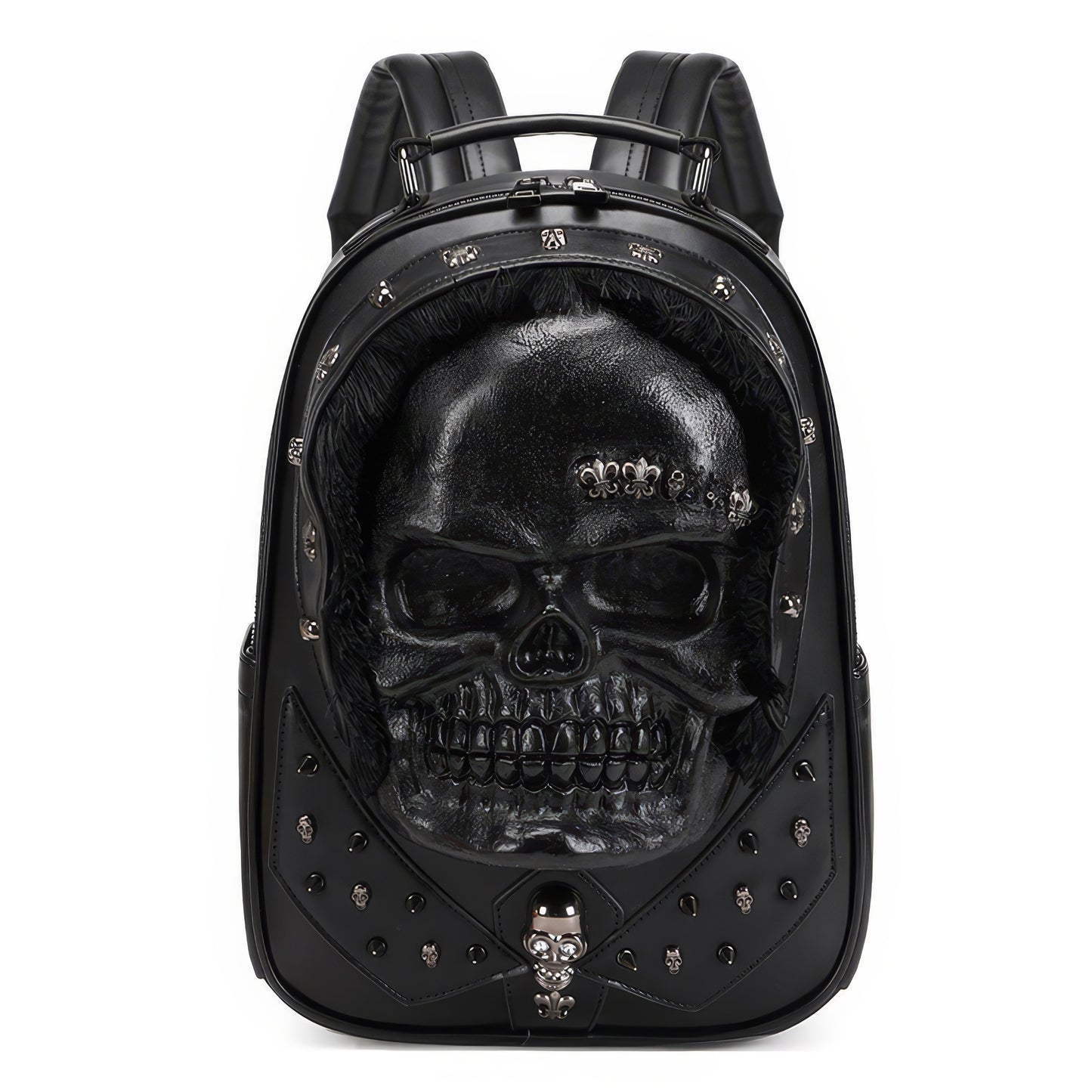 Silver Skull Embossed Faux Leather Backpack