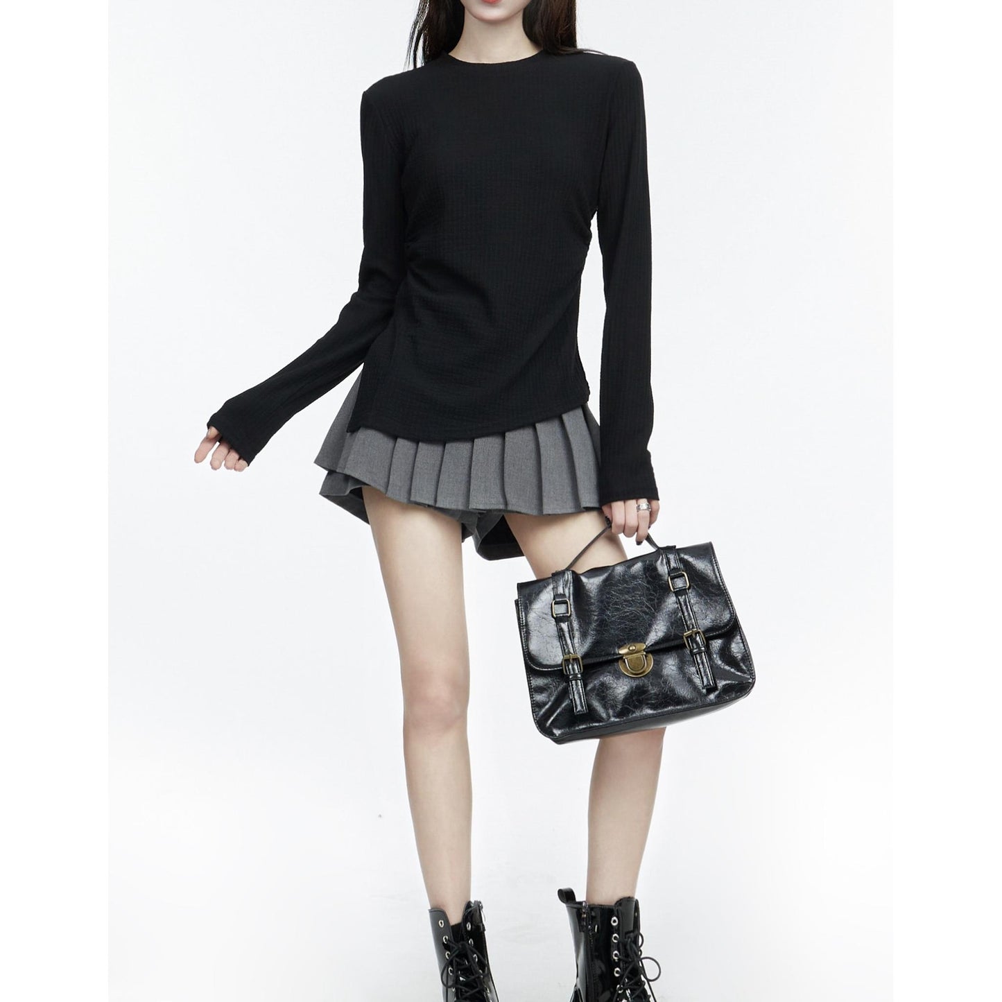 Asymmetrical Ribbed Long Sleeve Top