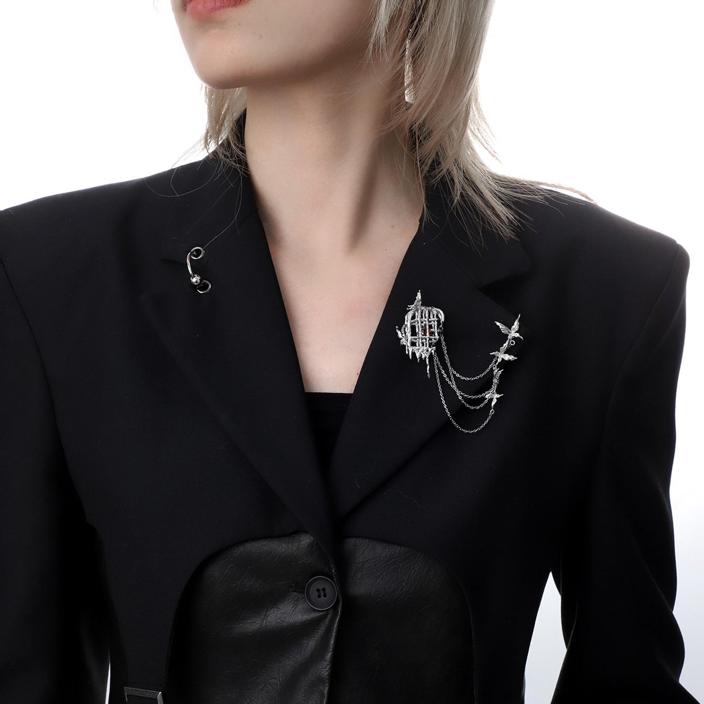 Caged Heart Bird Chain Brooch
